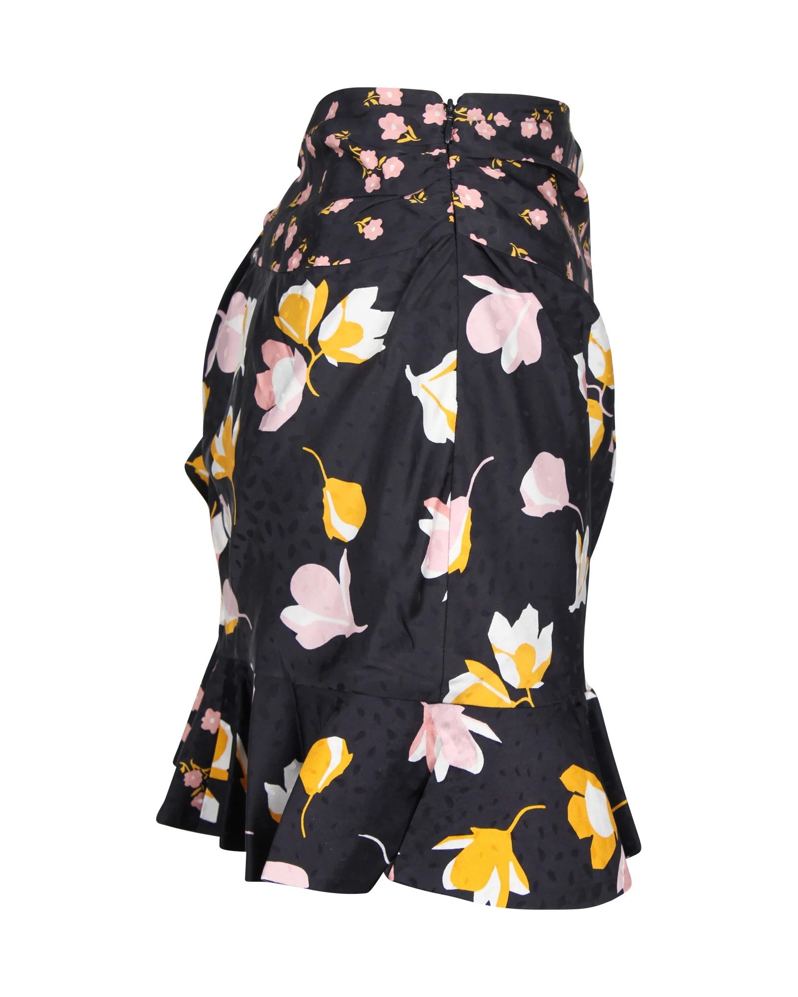 Self-Portrait Floral Mini Skirt in Black Silk