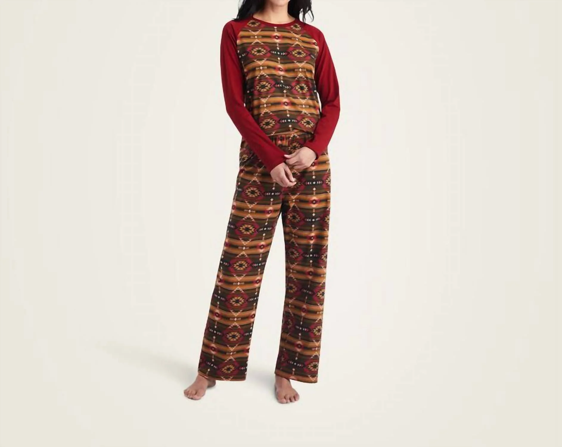 Southwest Print Western Pajama Set In Brown