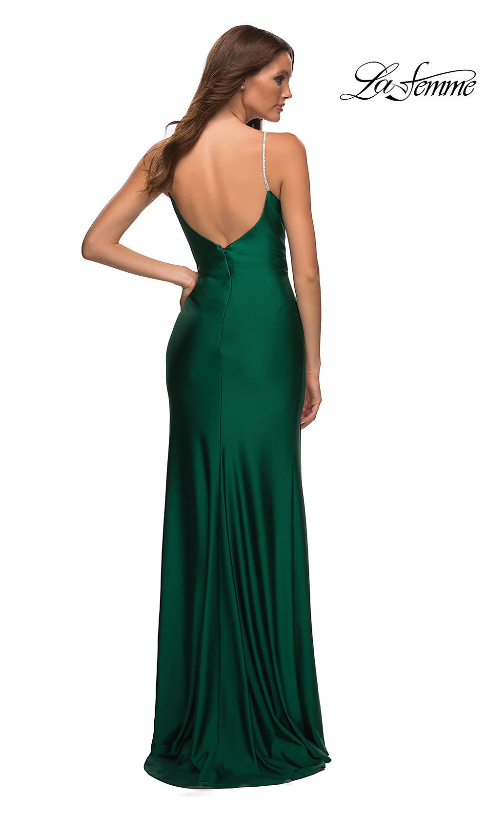 La Femme Simple Long Prom Dress with Beaded Straps