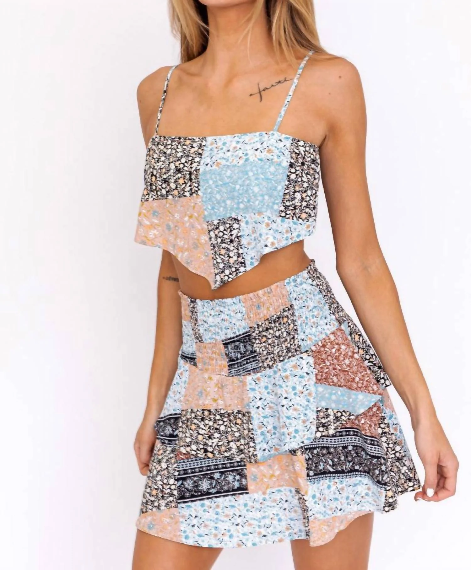 Mocha Muse Patchwork Set In Black-Teal