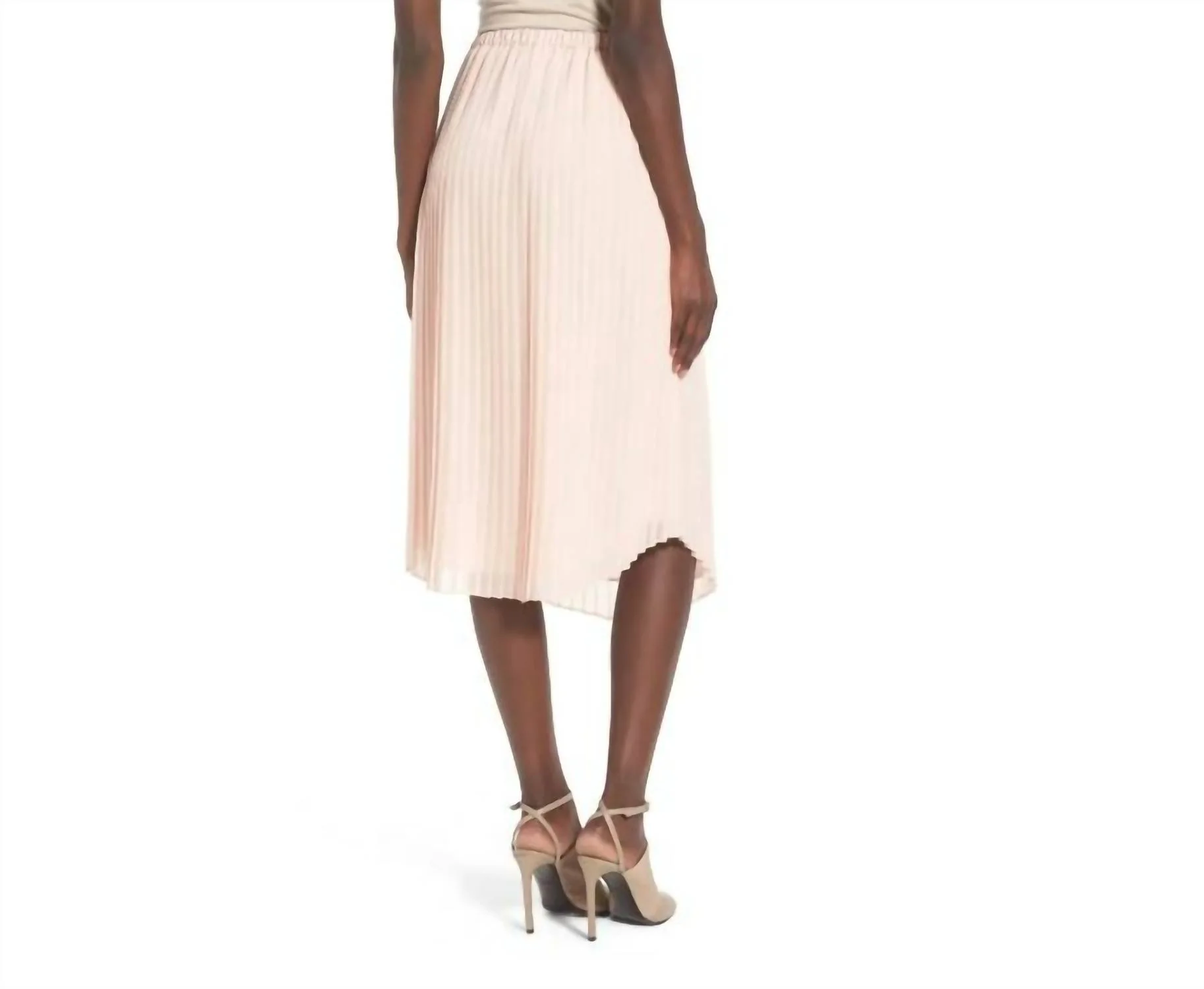 Pleated Sheer Uneven Hem Midi Skirt In Light Pink