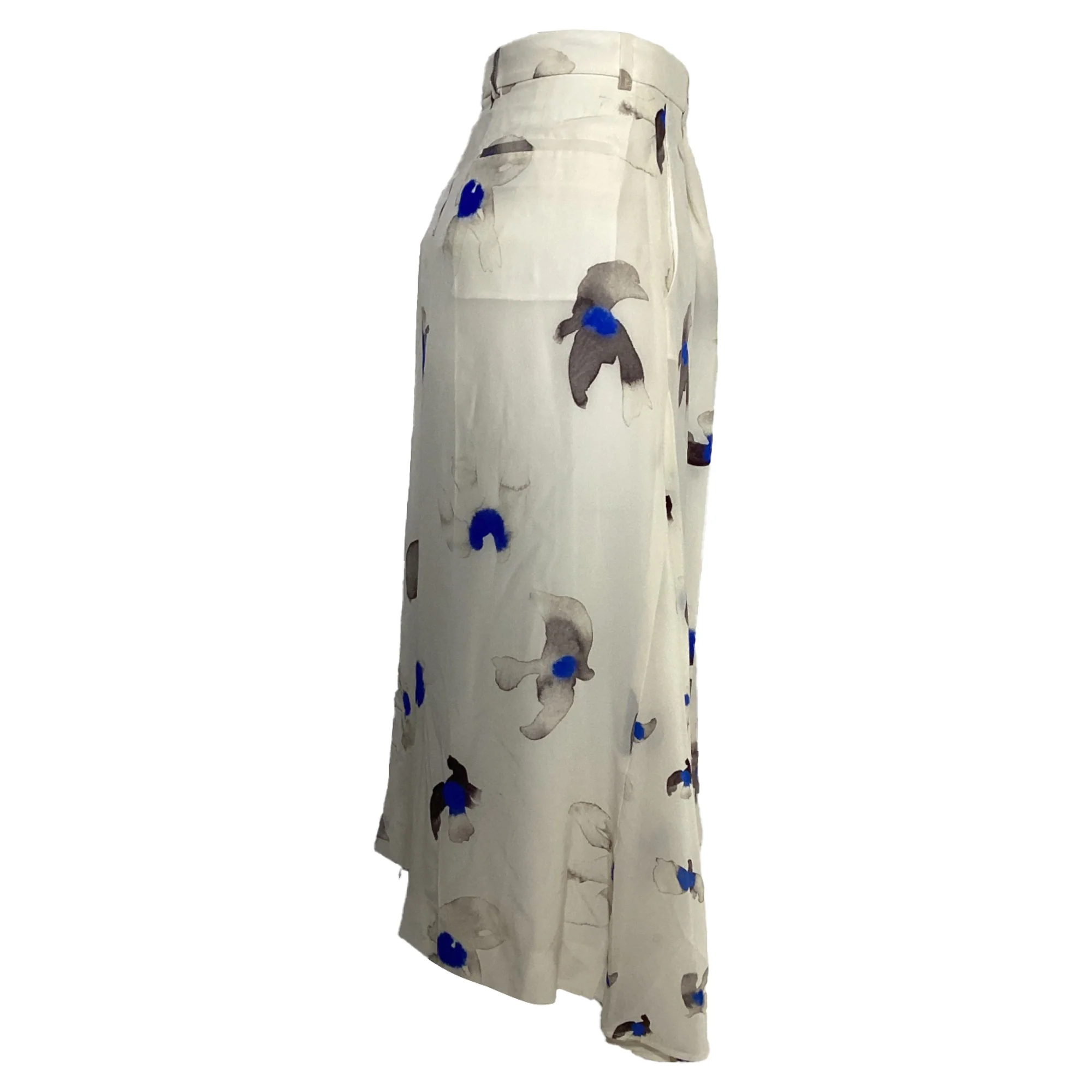 Nina Ricci Floral Printed Midi Skirt in White Silk