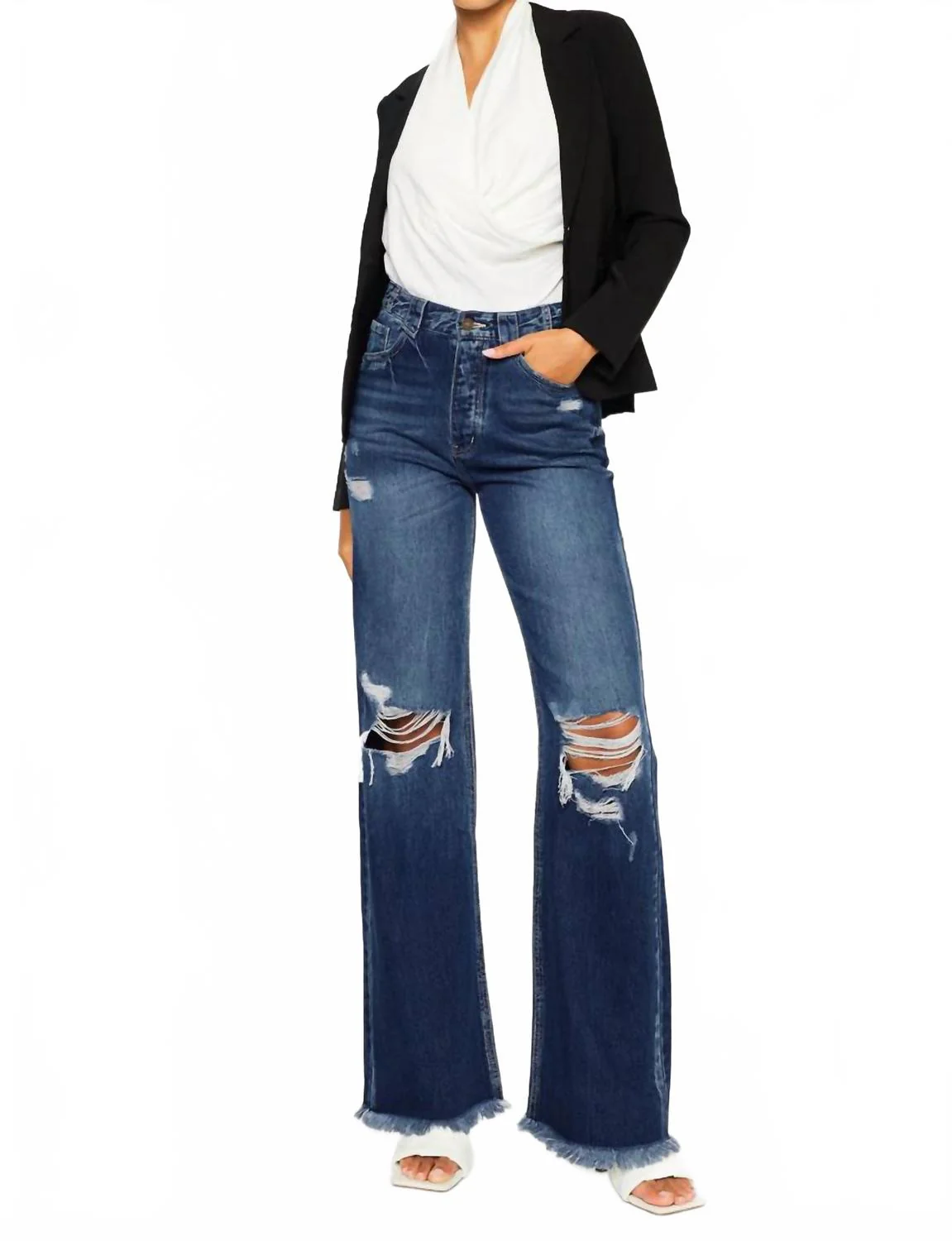 Jules Ultra High Rise 90's Flare Jeans In Dark Blue Wash
