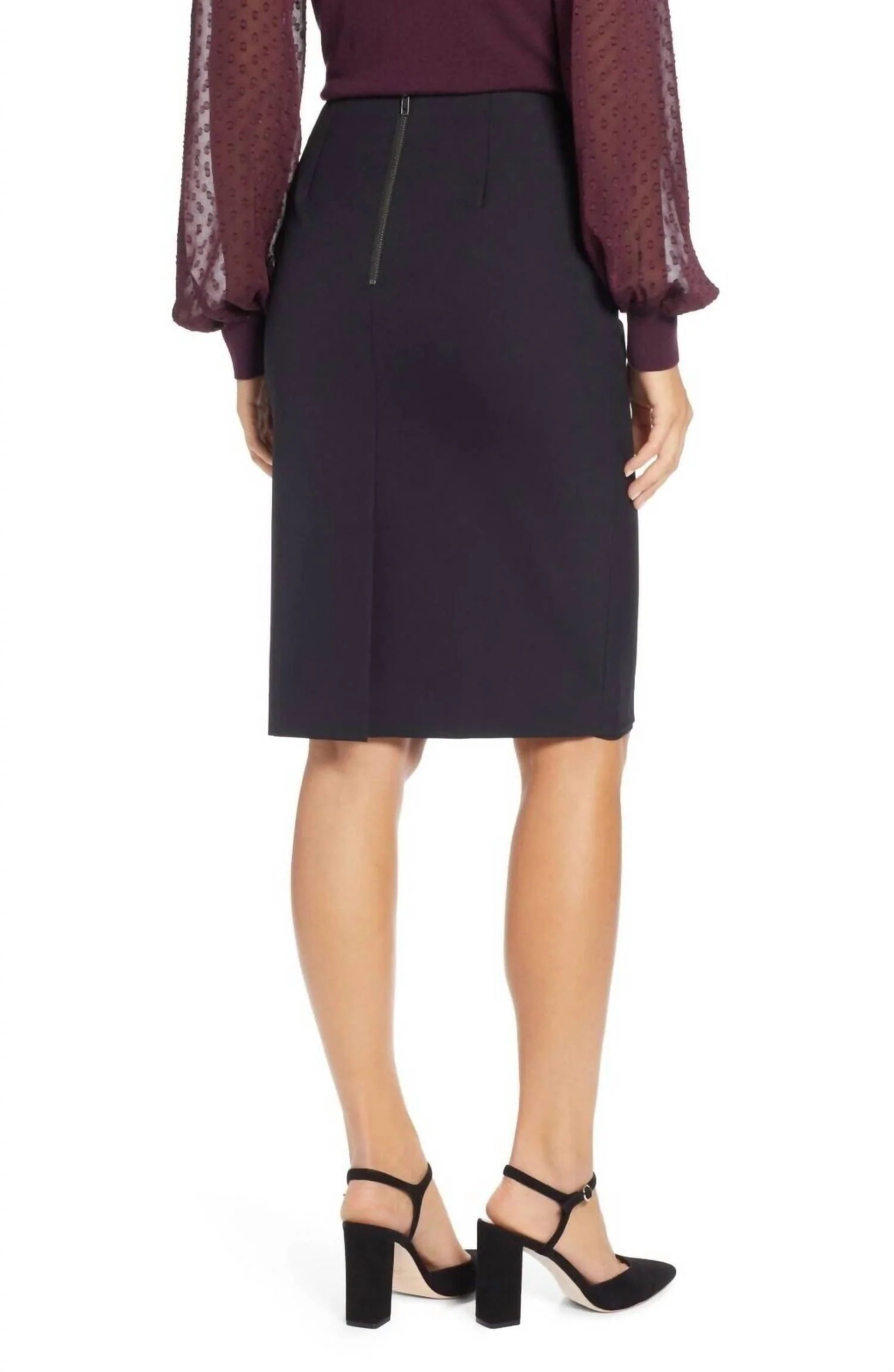 Above Knee Stretch Workwear Pencil Skirt In Black