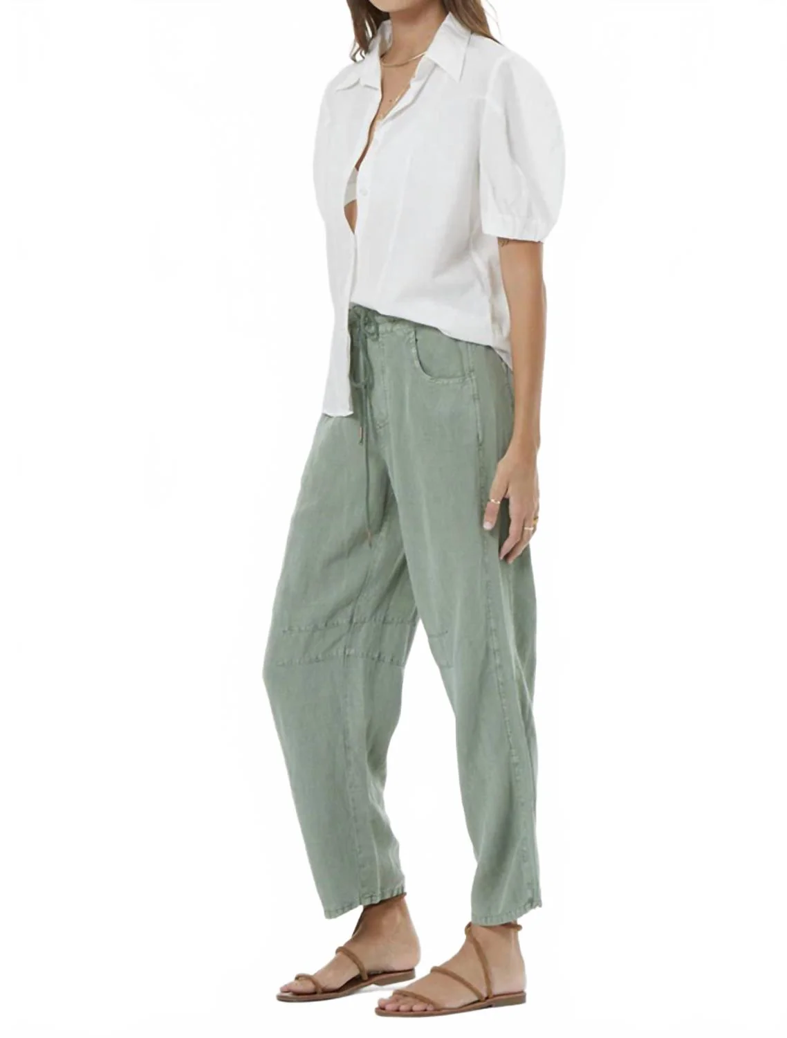 Barret Linen Barrel Pants In Hedge Pigment