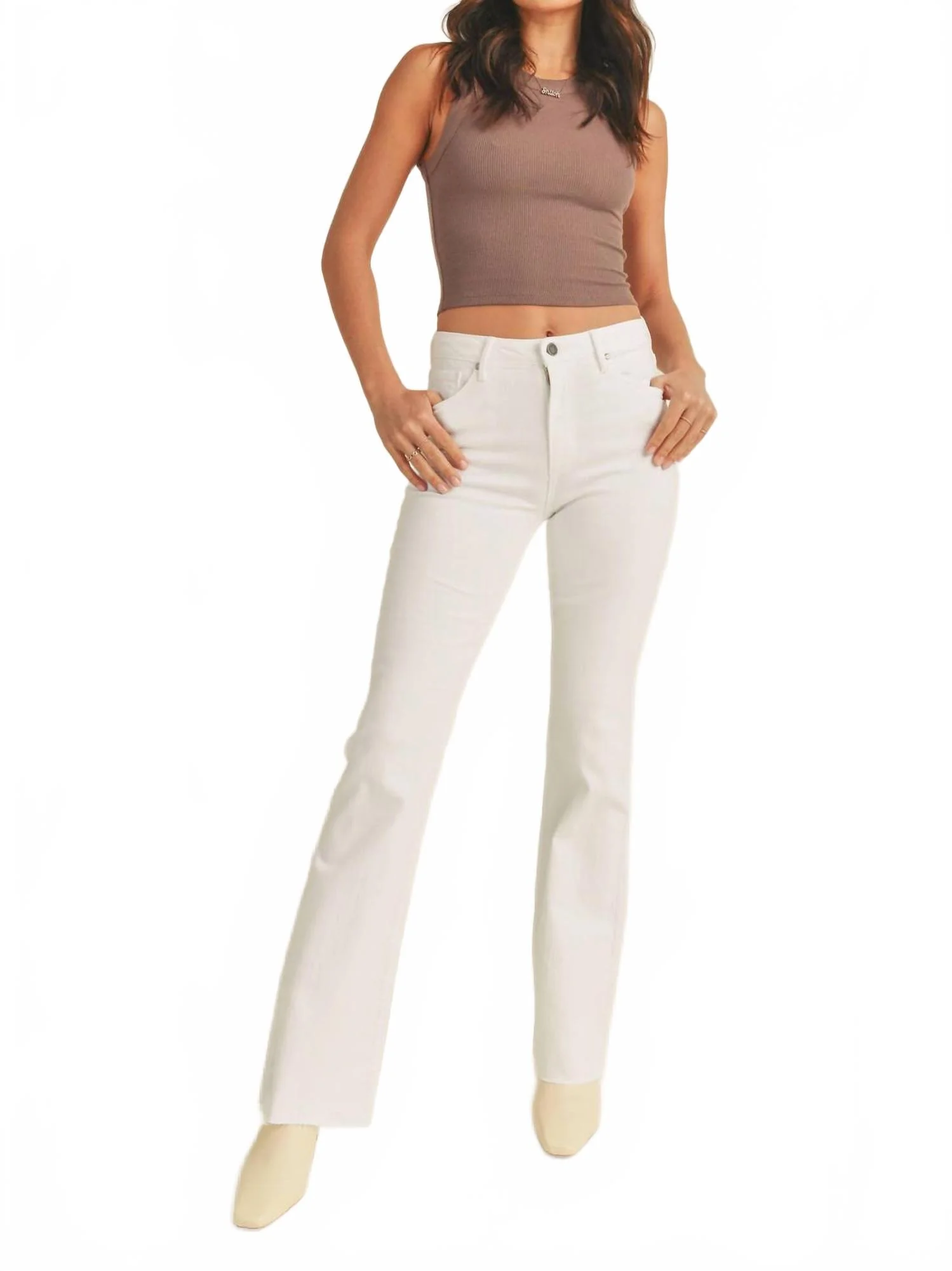 Scissor Cut Slim Bootcut Jeans In White