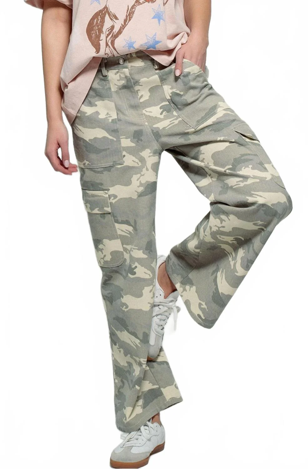 Wide Leg Cargo Pants In Camouflage