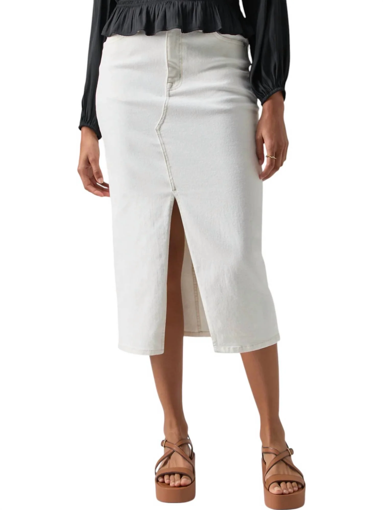 Denim Midi Skirt In Chalk