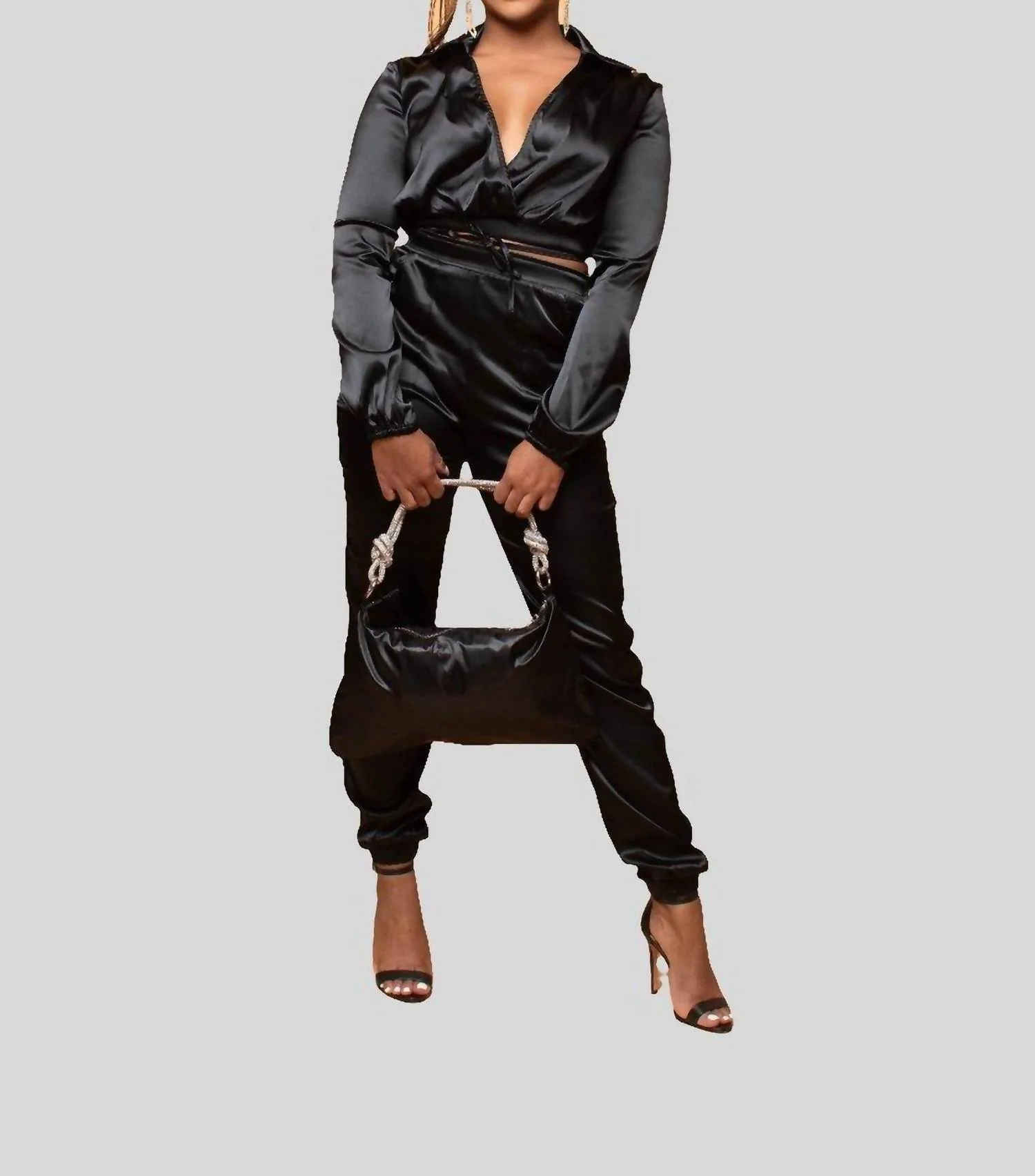 Slay Bae Satin Set In Black