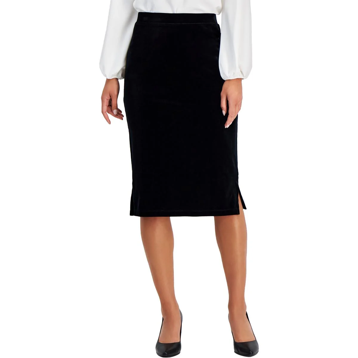 Womens Solid Velvet Pencil Skirt