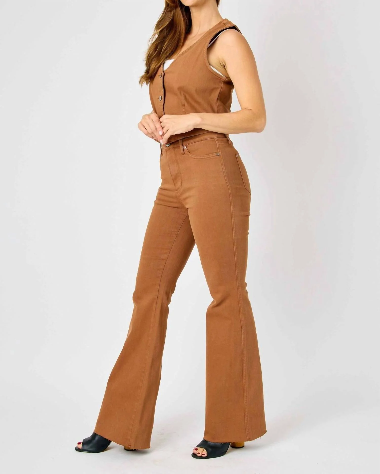 Sierra Tummy Control Flare High Rise Jean In Dyed Brown