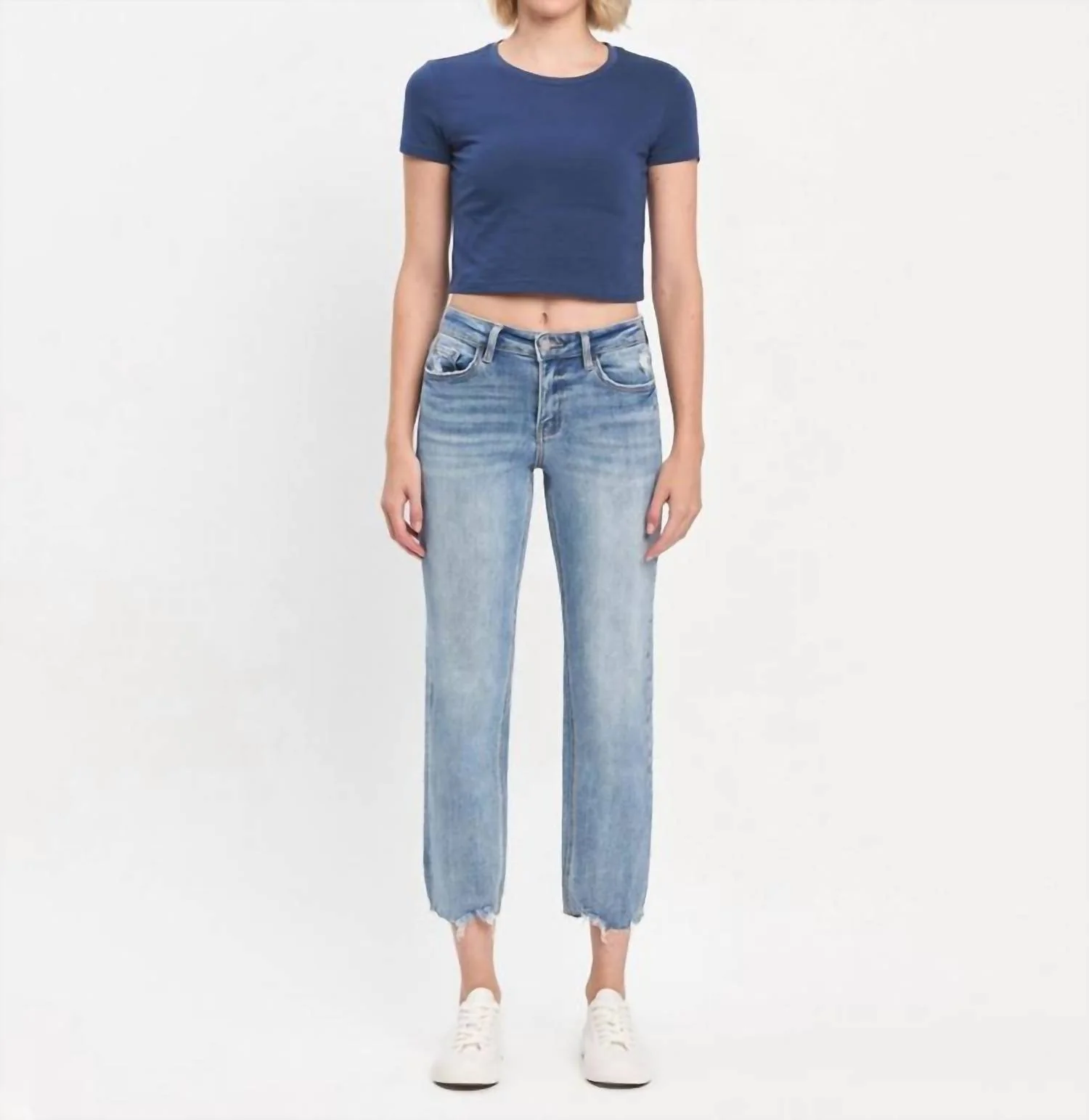 Mid Rise Crop Regular Straight Jeans In Light Wash