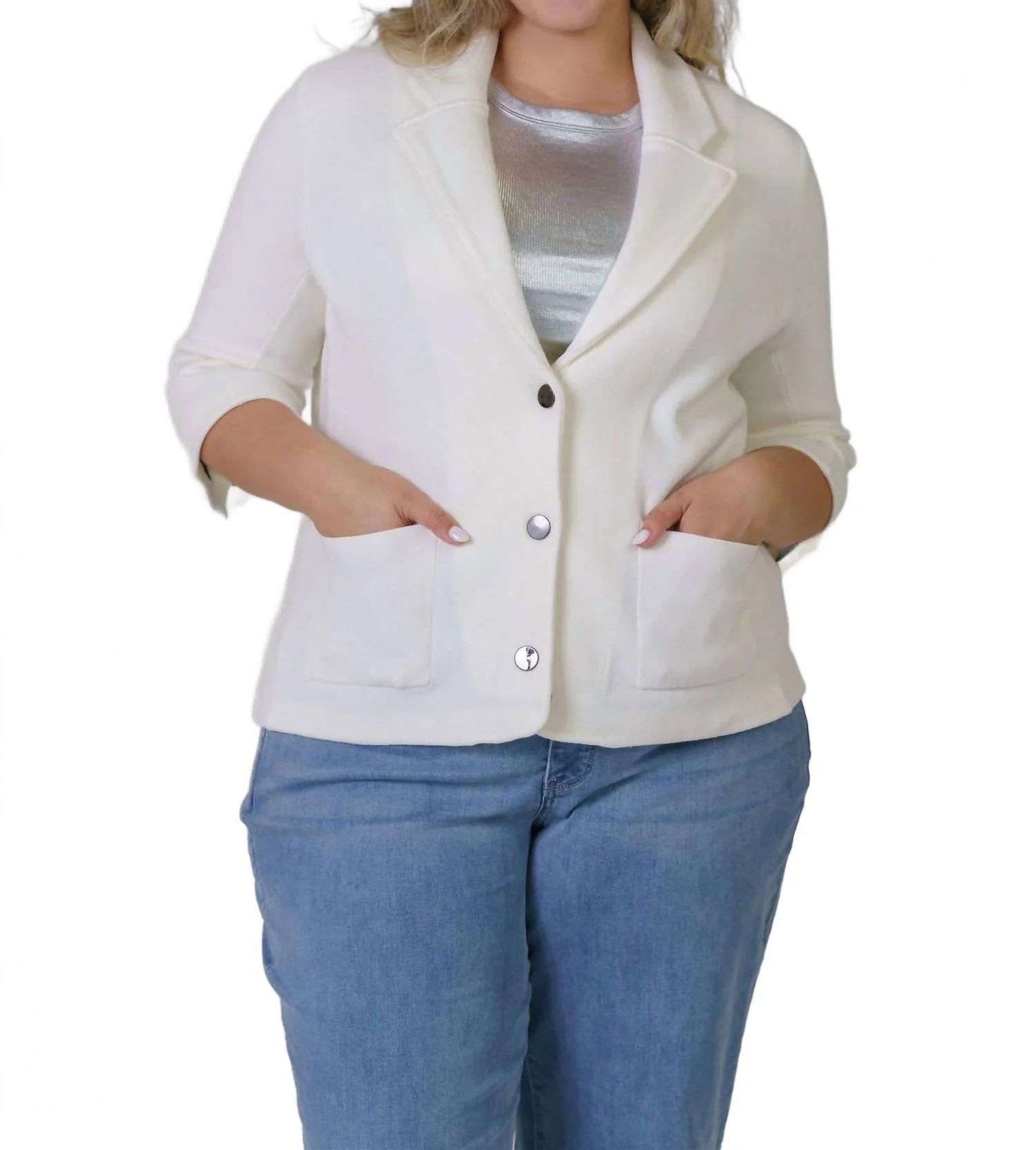 Cotton Blend Shrunken Blazer - Plus Size In White