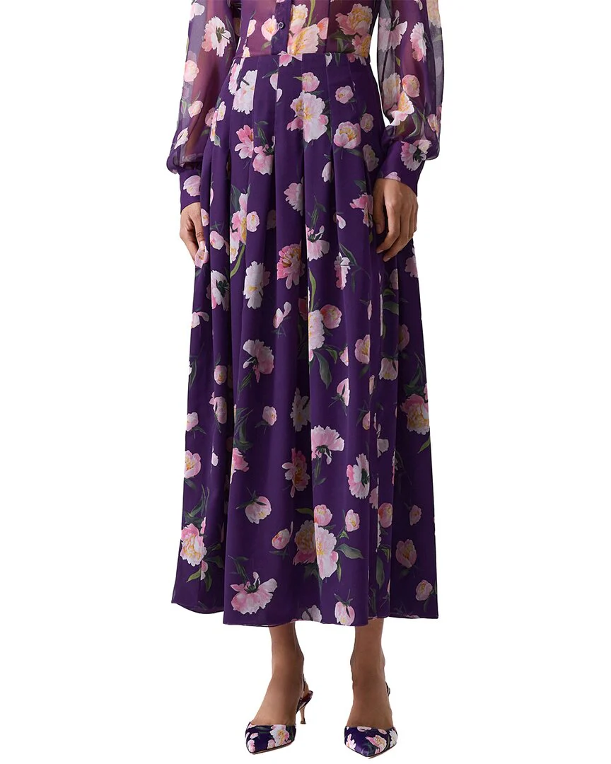 Carolina Herrera Pleated Silk Midi Skirt