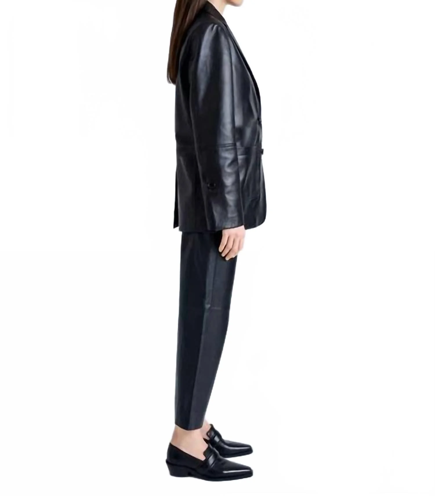 Tesema Leather Blazer In Black