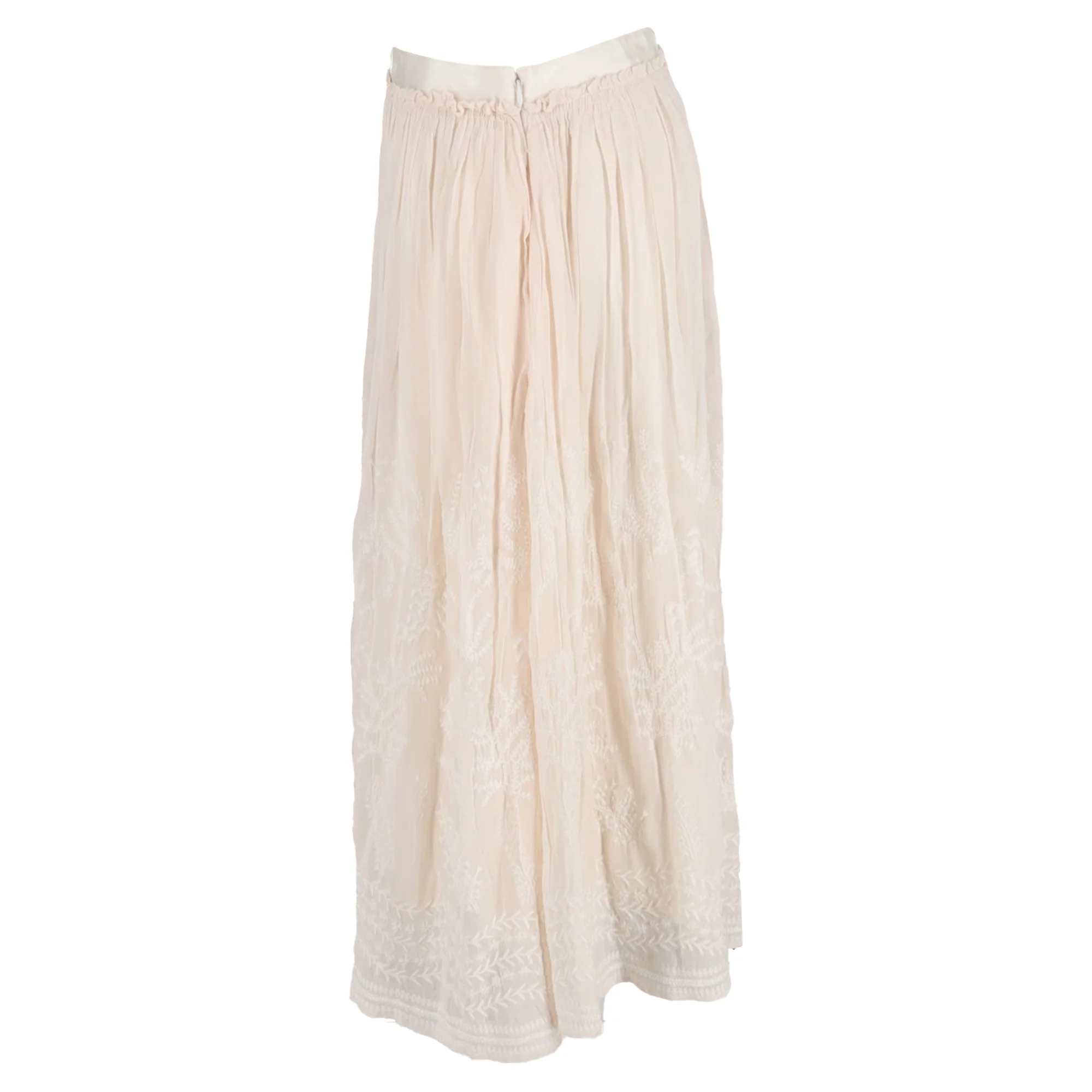 Vanessa Bruno Embroidered Midi Skirt in Nude Rayon