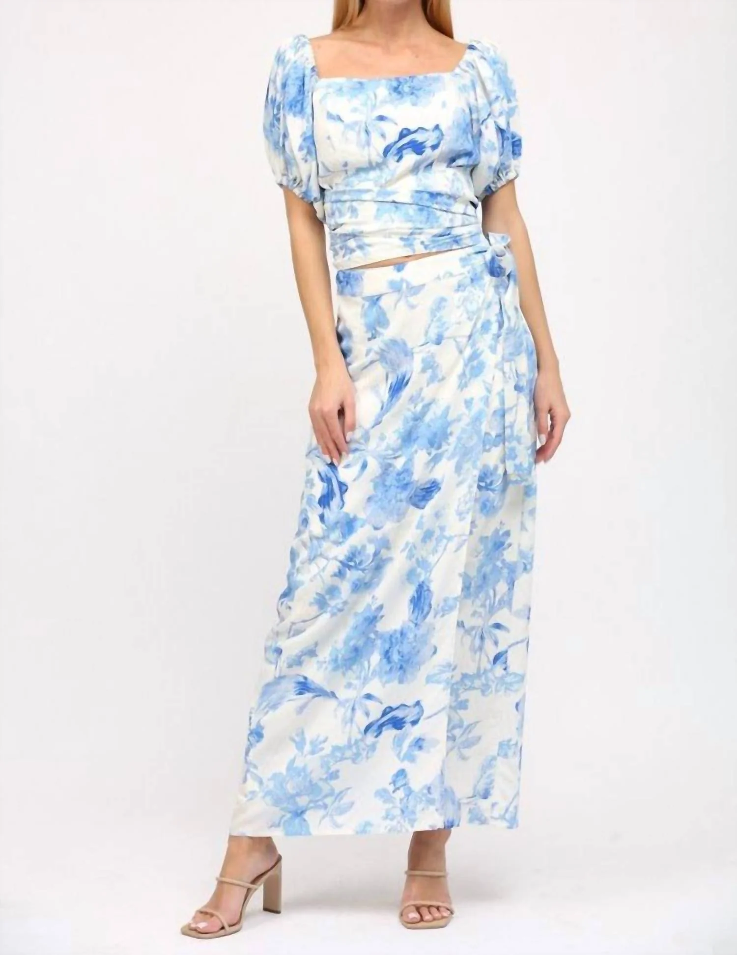 Flora Wrap Skirt In Blue/cream