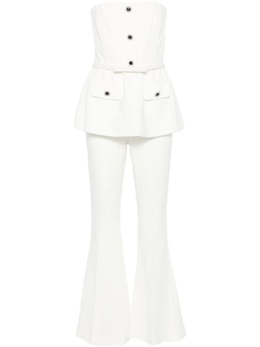 Fitted White Trousers With Flared Hem