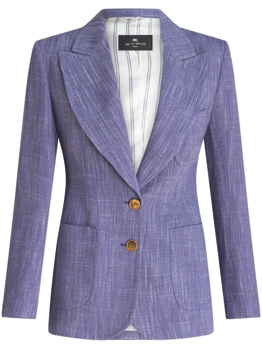 Double-Breasted Blue Blazer With Gold Button Accents
