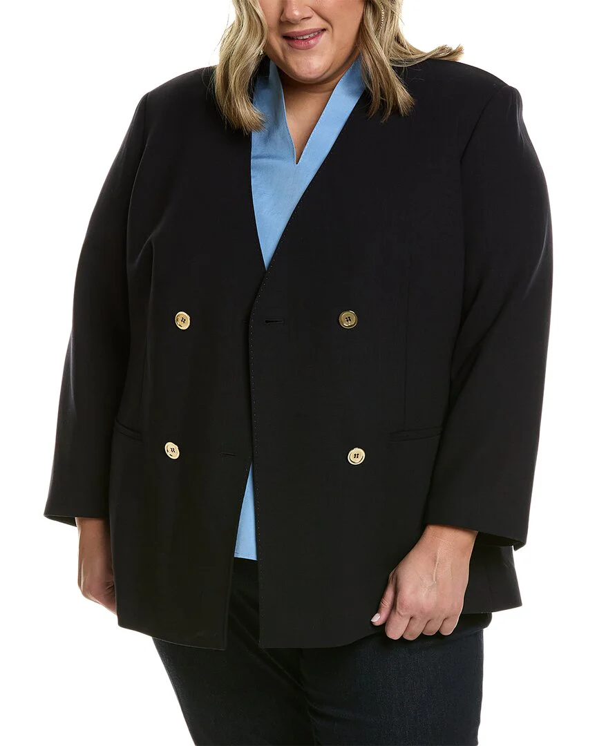 Lafayette 148 New York Plus Collarless Double-Breasted Wool-Blend Blazer