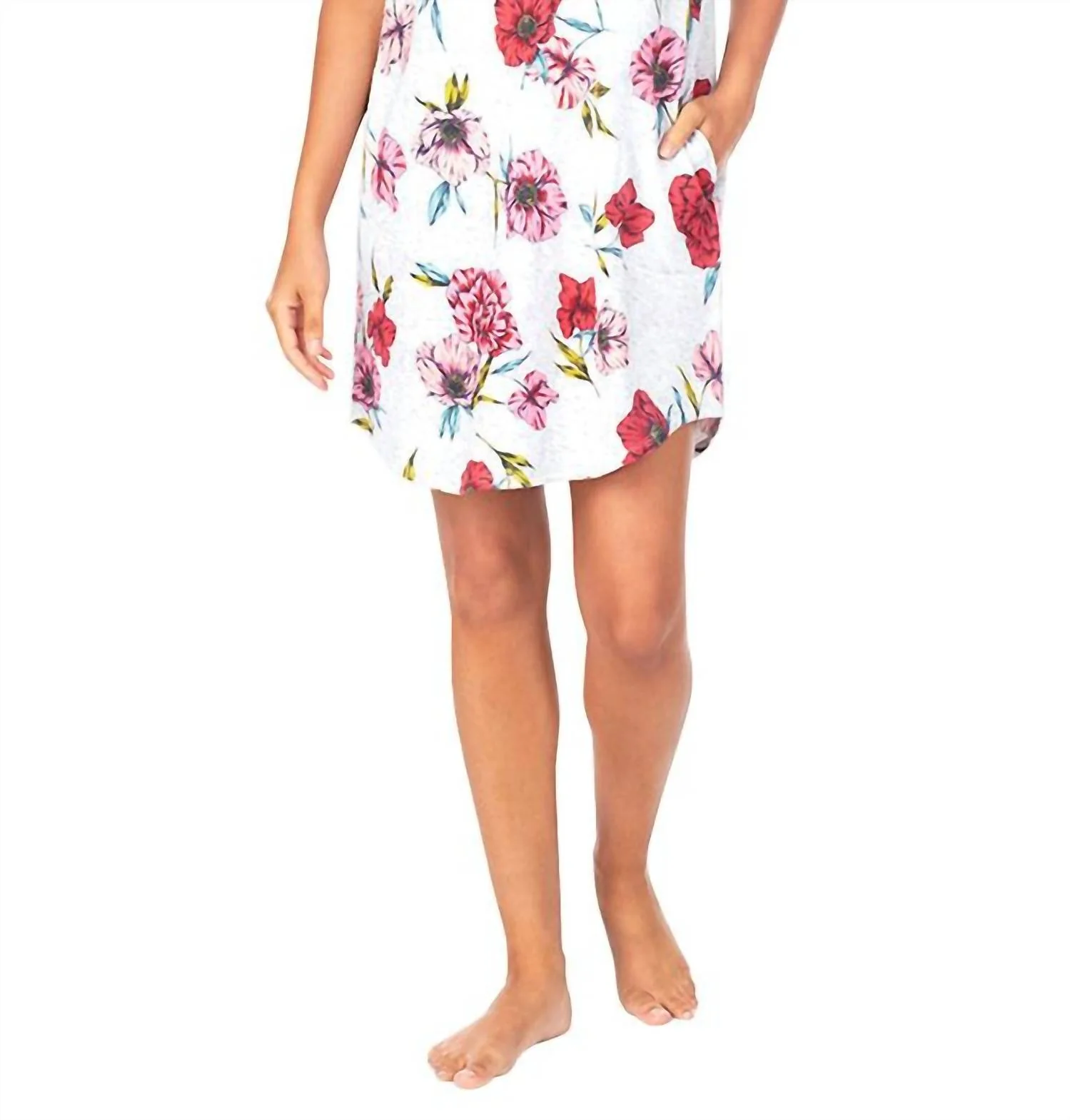 Short Sleeve Sleep Pajama Shirt In Grey Floral