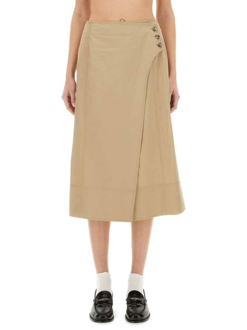 Tailored A-Line Cotton Midi Skirt