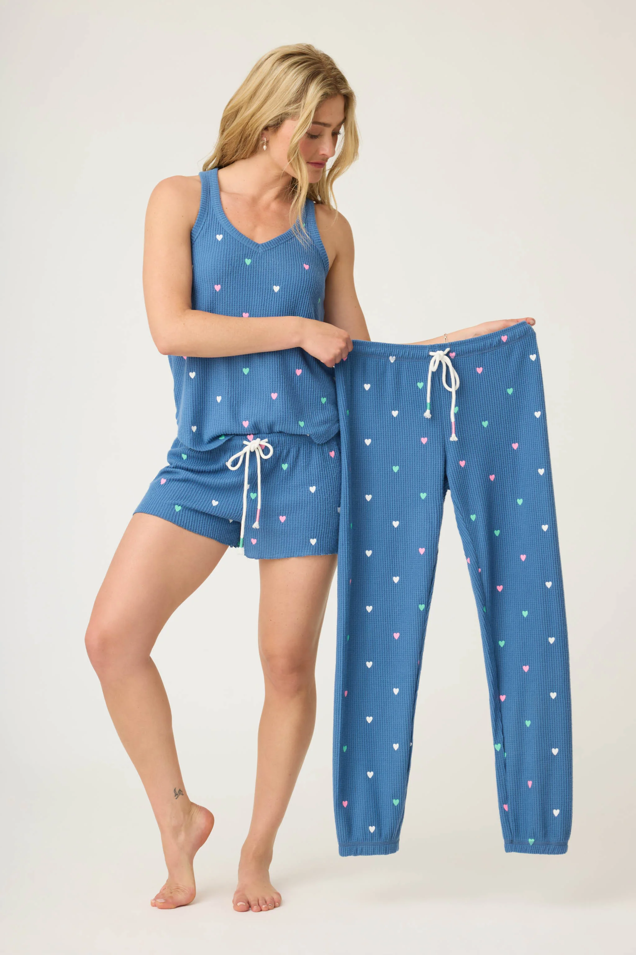 Love Club 3-piece Tank, Short & Pant Lounge Set with Embroidered Hearts