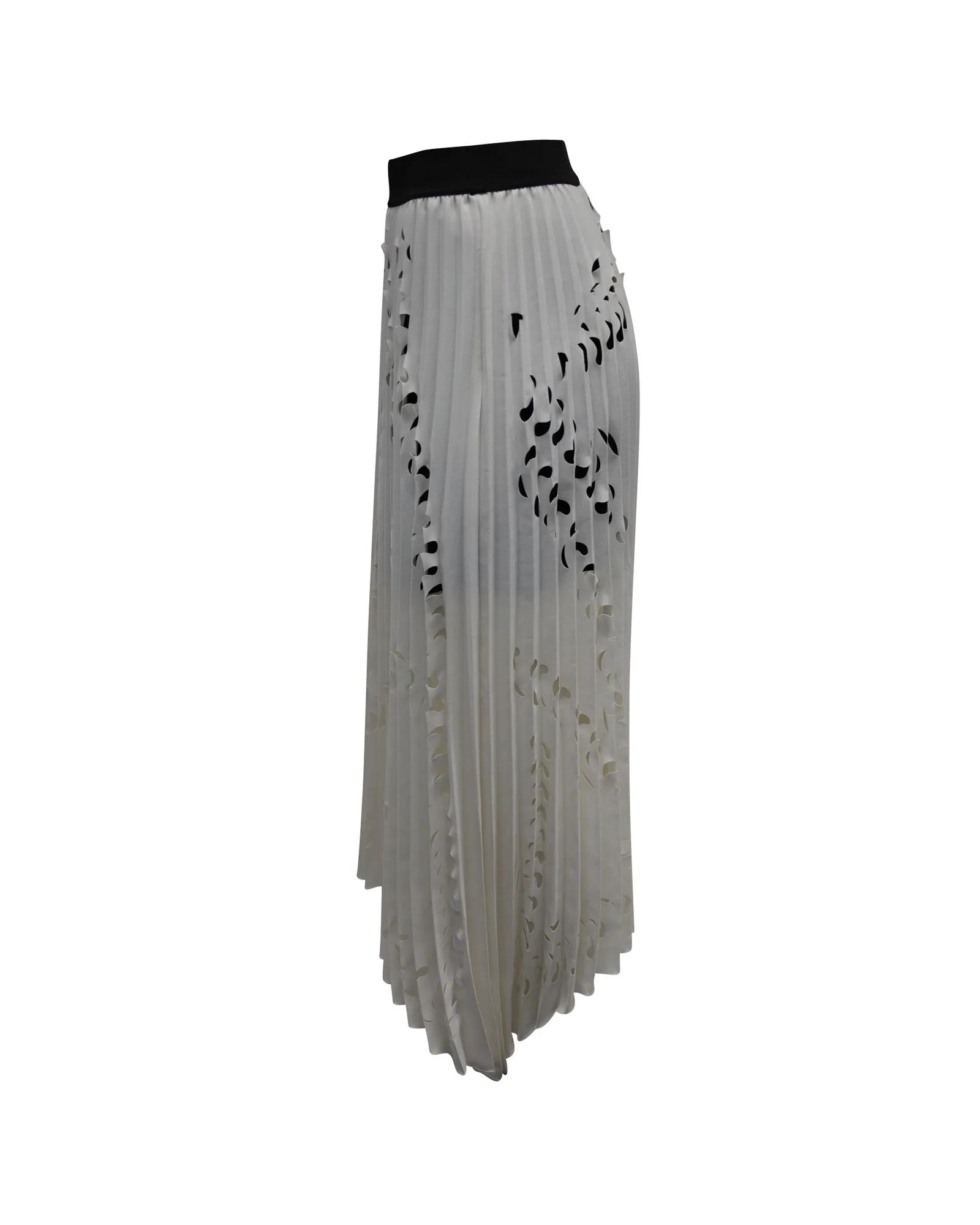 Maje Pleated Laser Cut Skirt in Ivory Polyester