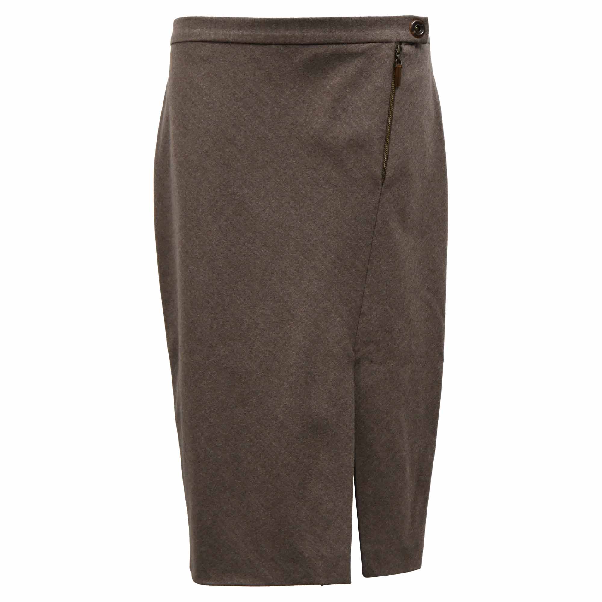 Brunello Cucinelli Midi Skirt in Brown Wool