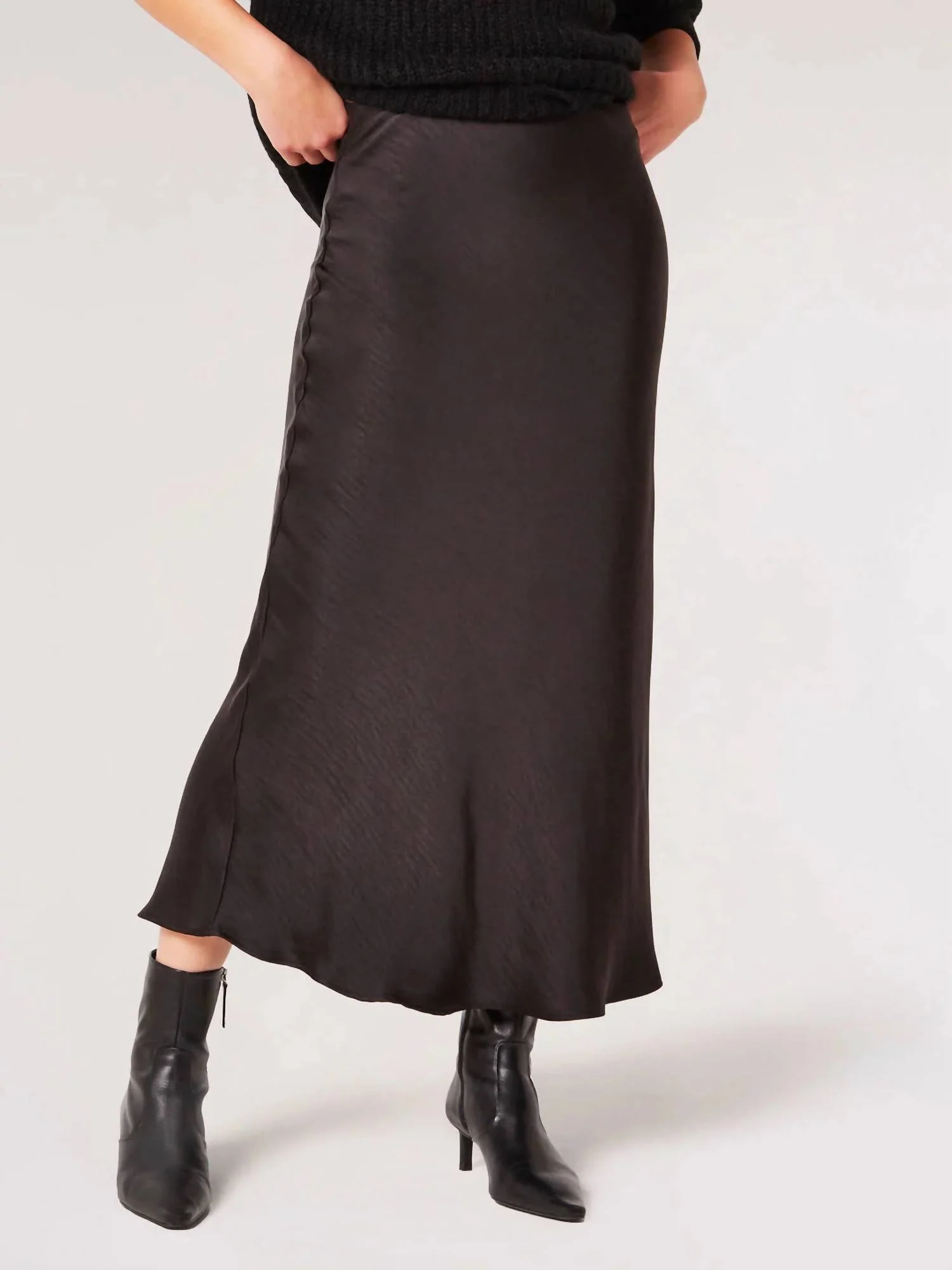 Satin Bias Cut Maxi Skirt In Black