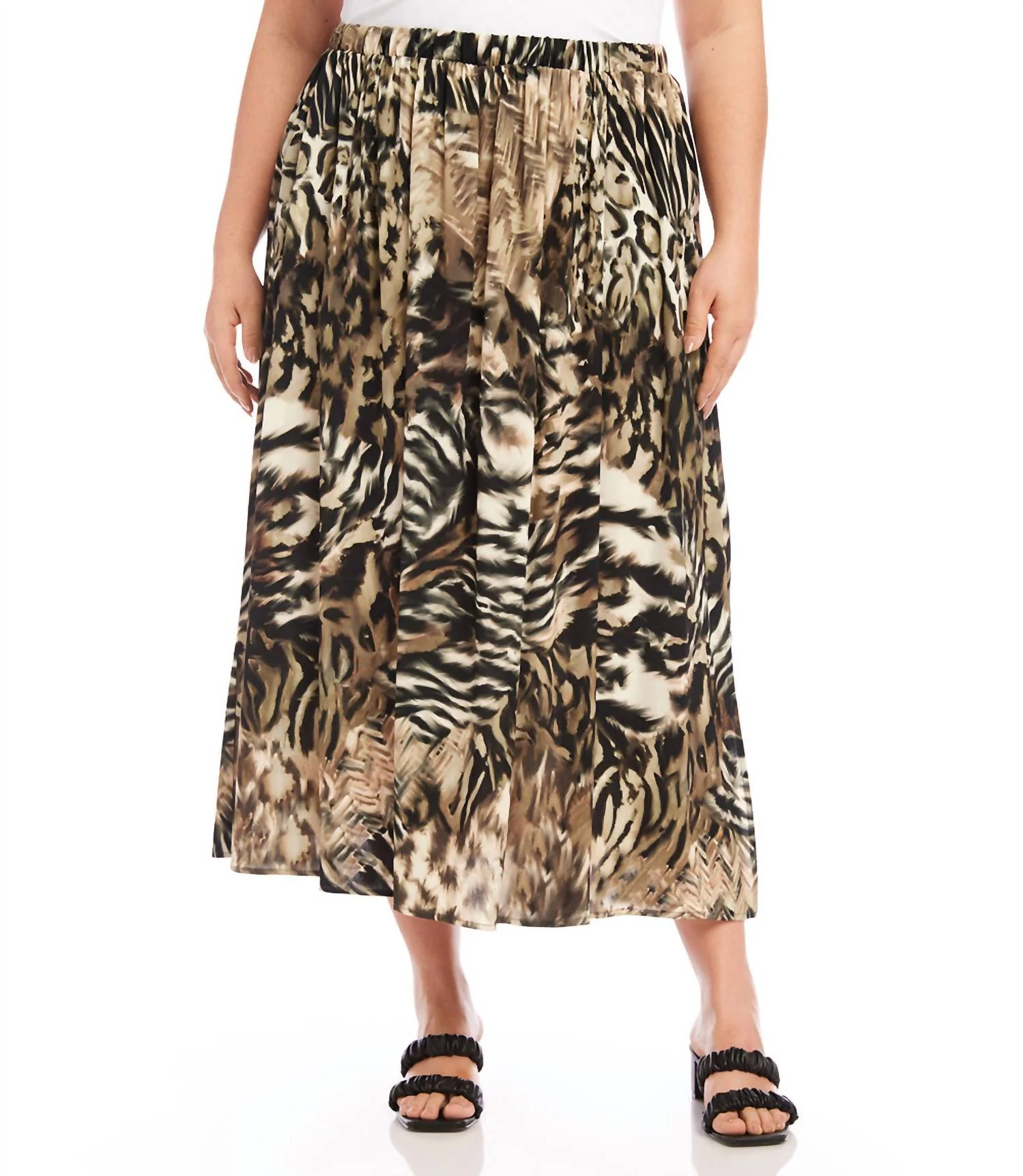 Plus Size Side-Slit Midi Skirt In Print