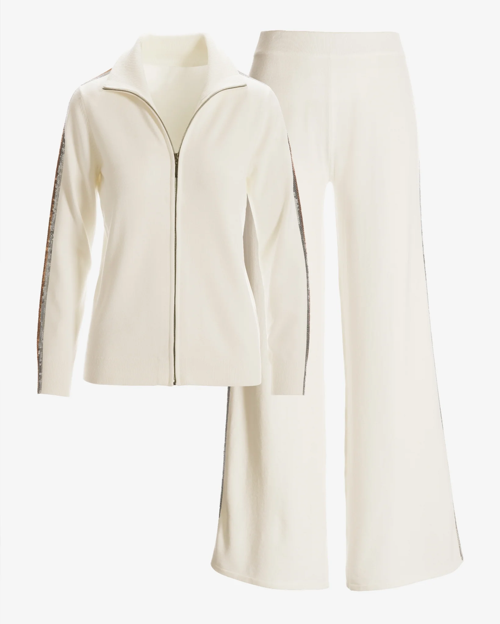 Sequin Stripe Sweater Lounge Set Off White