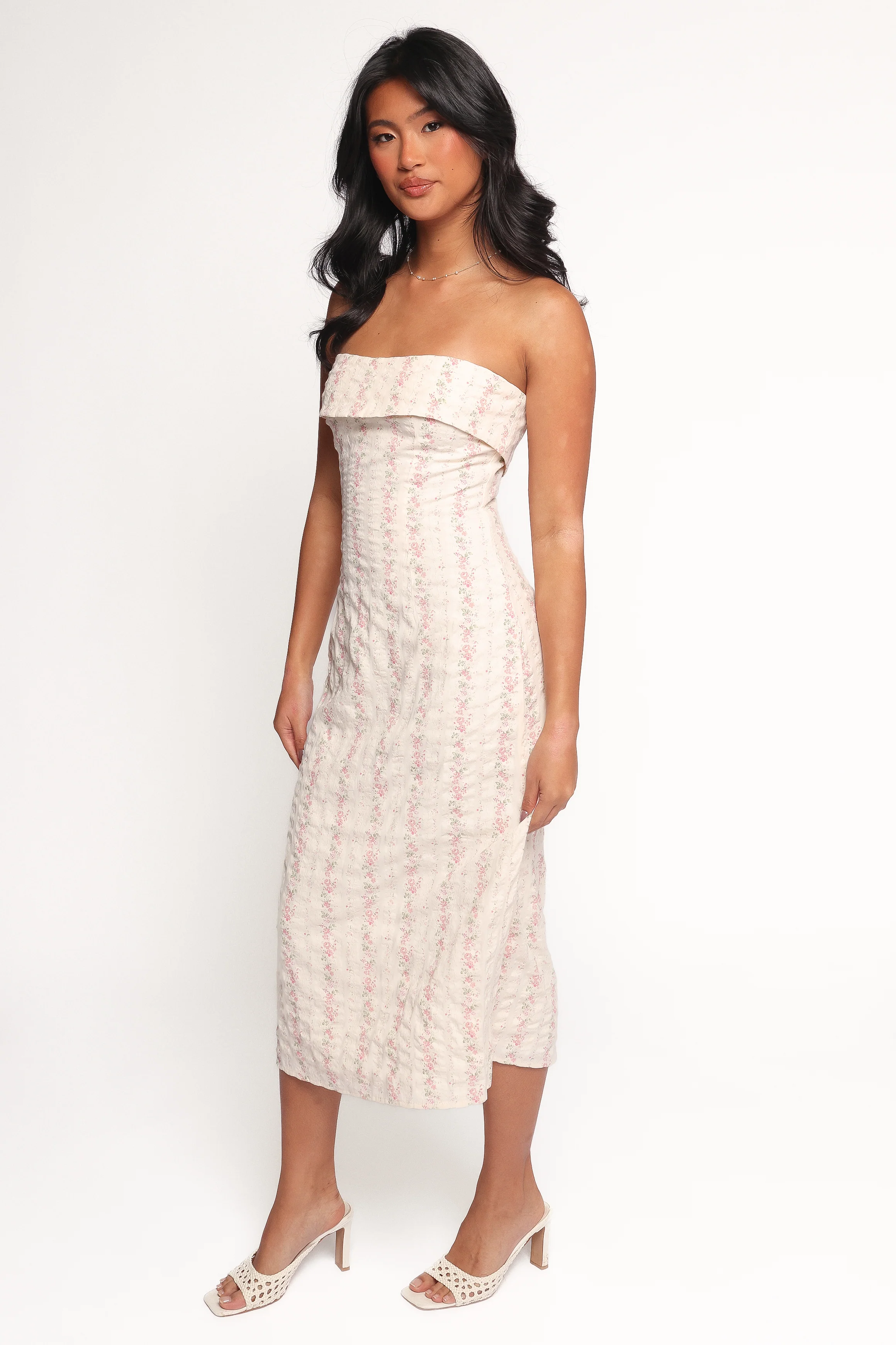 Norma Strapless Midi Dress - Pink Floral