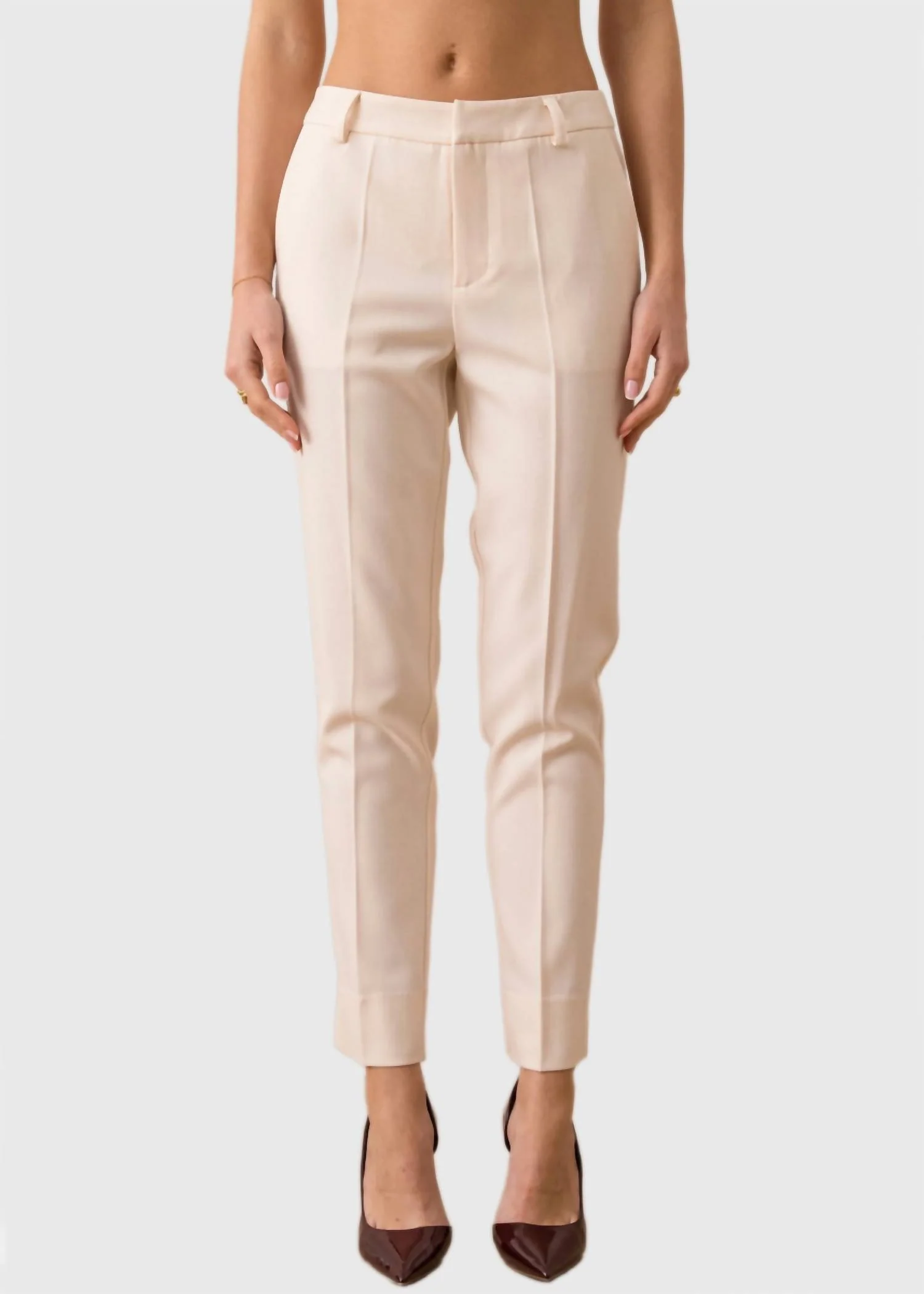 High-Waisted Cigarette Pants In Beige
