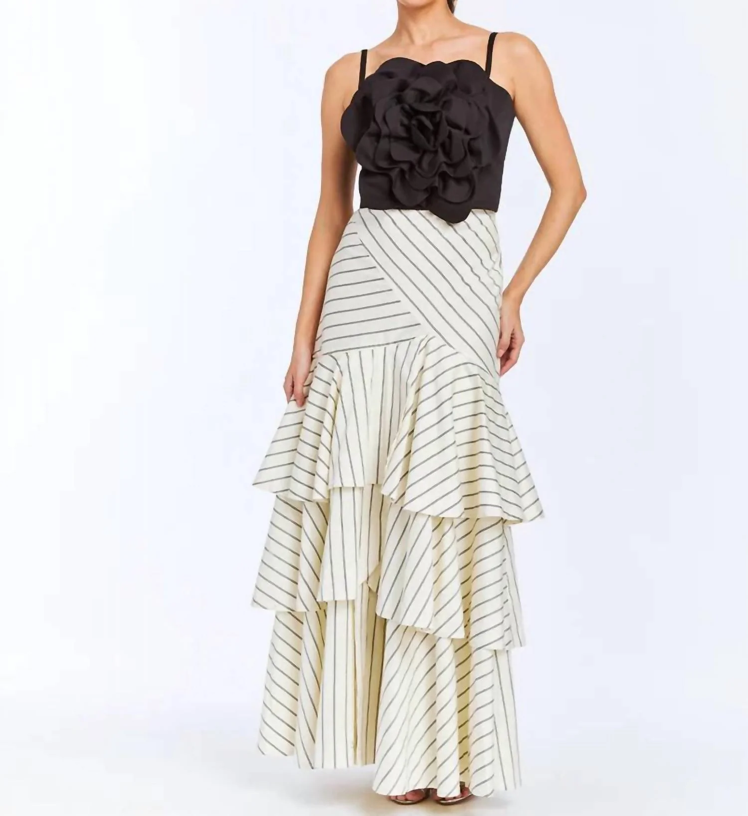 Feonia Pin Striped Skirt In Black And White