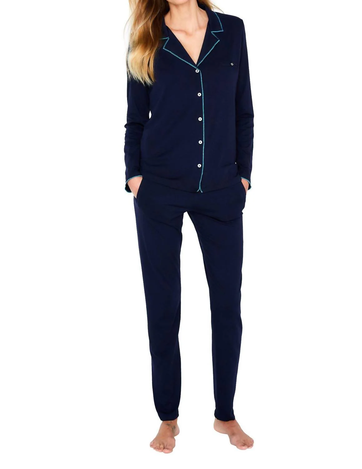 Brenda Long Sleeve Pajama Set -Plus In Midnight Blue