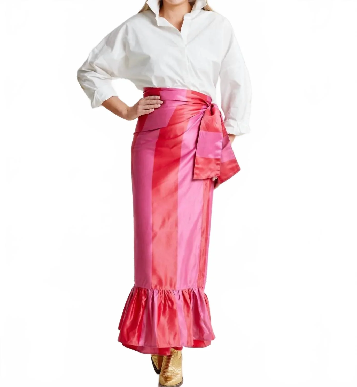 Whitney Wrap Skirt In Pink/red