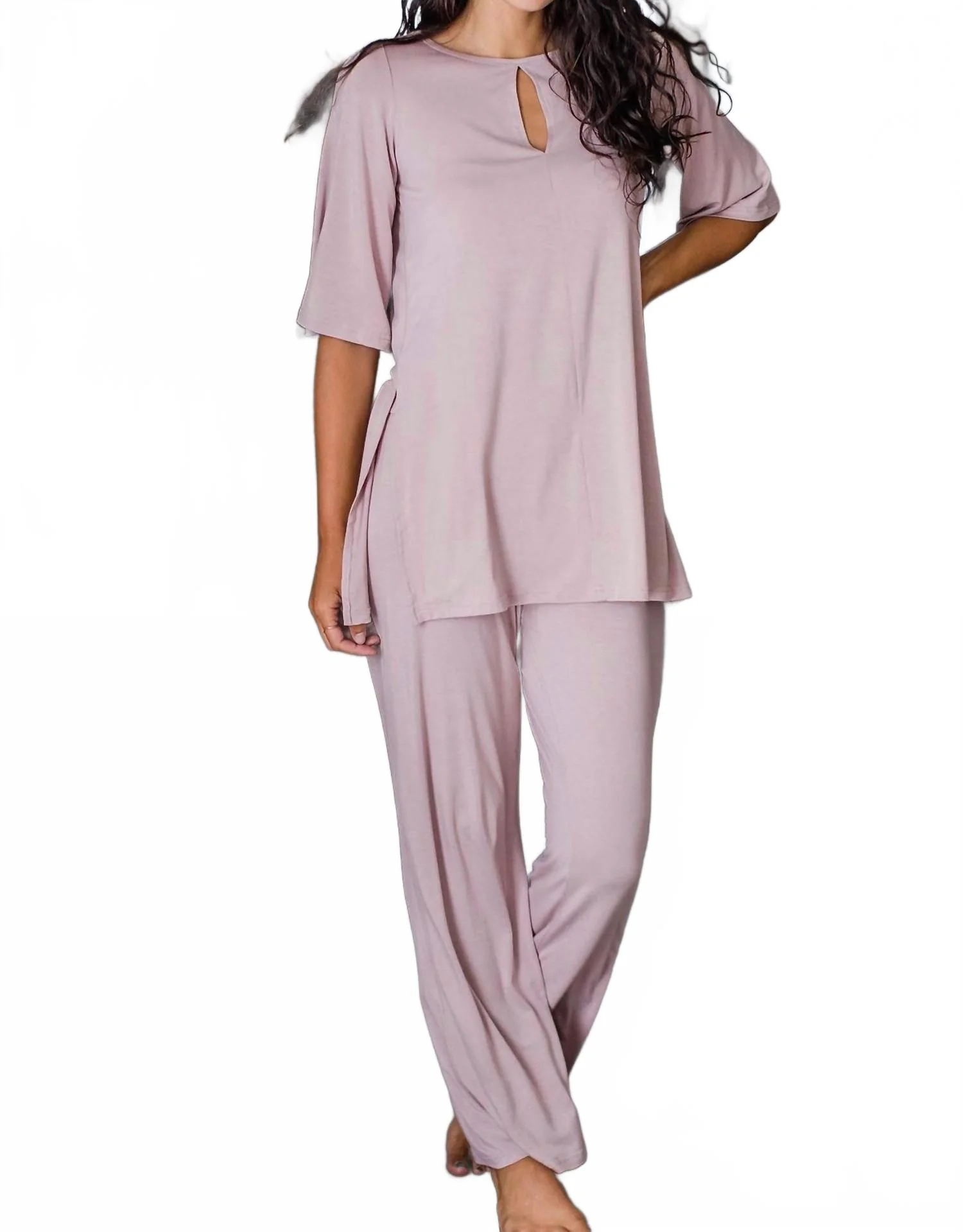 Kat Lounge Bamboo Pajama Set In Lotus Pink