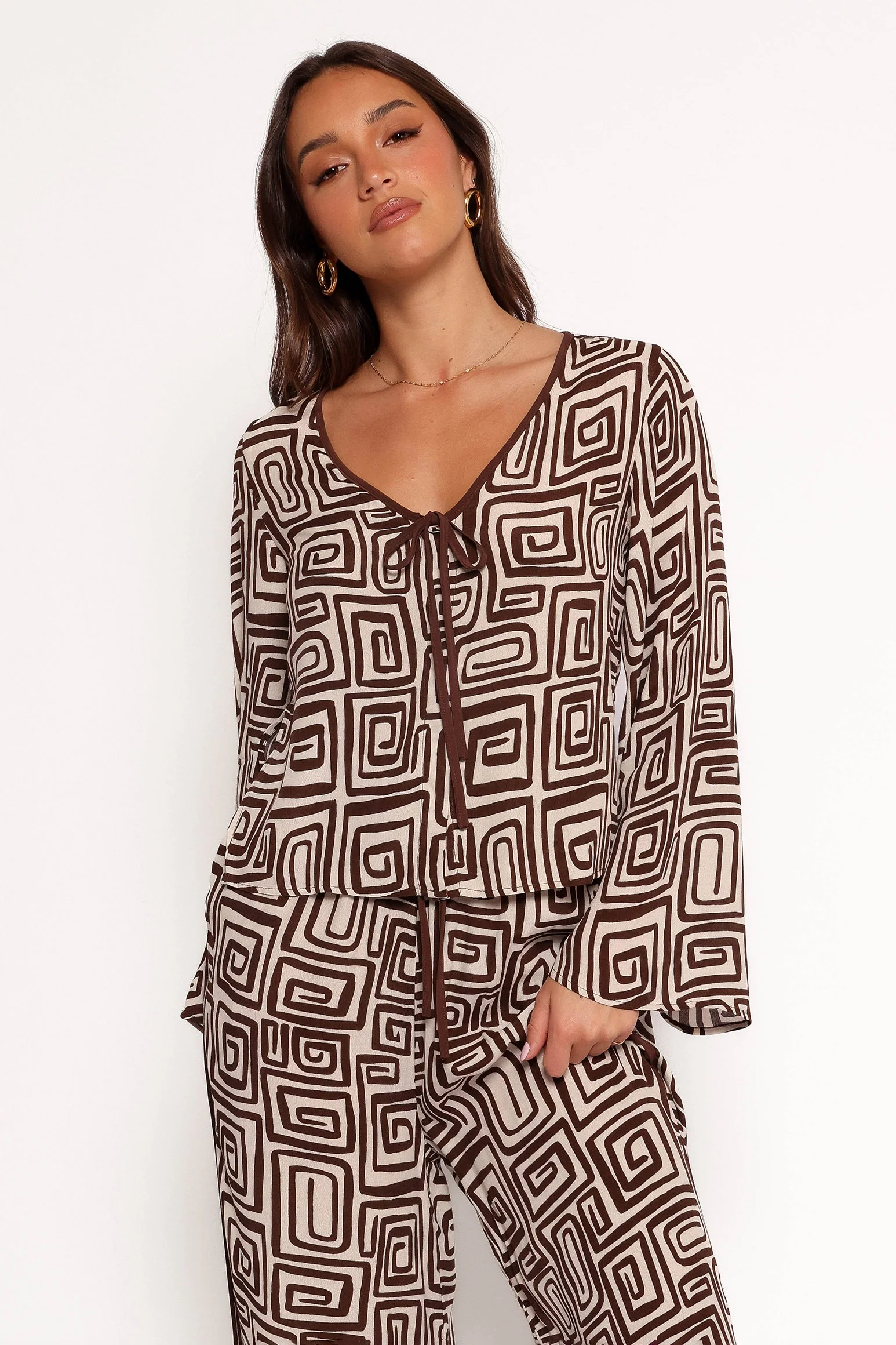 Imogen Top - Chocolate Brown Print