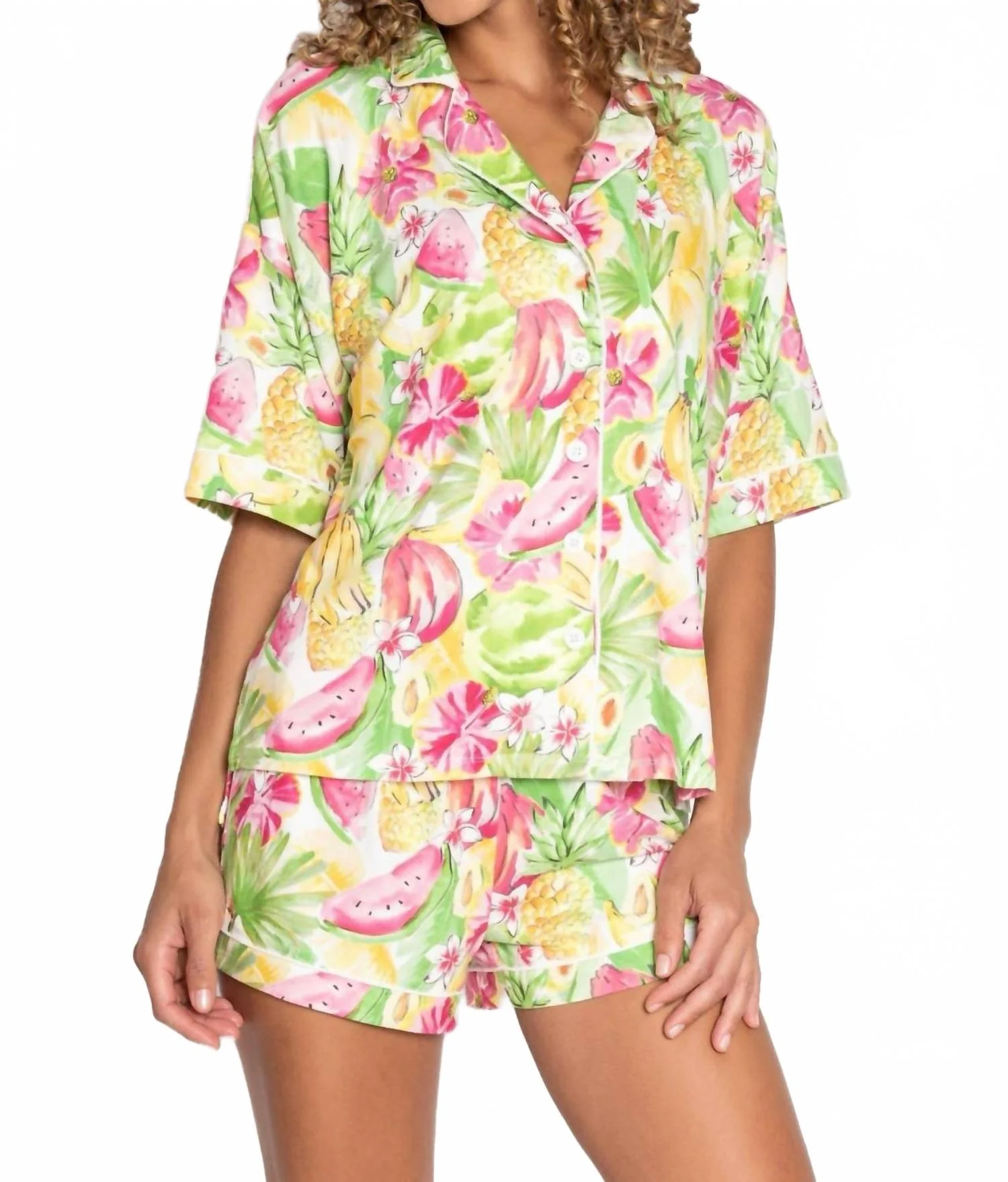 That's Bananas Fruits Print Short Pajama Set In Yellow