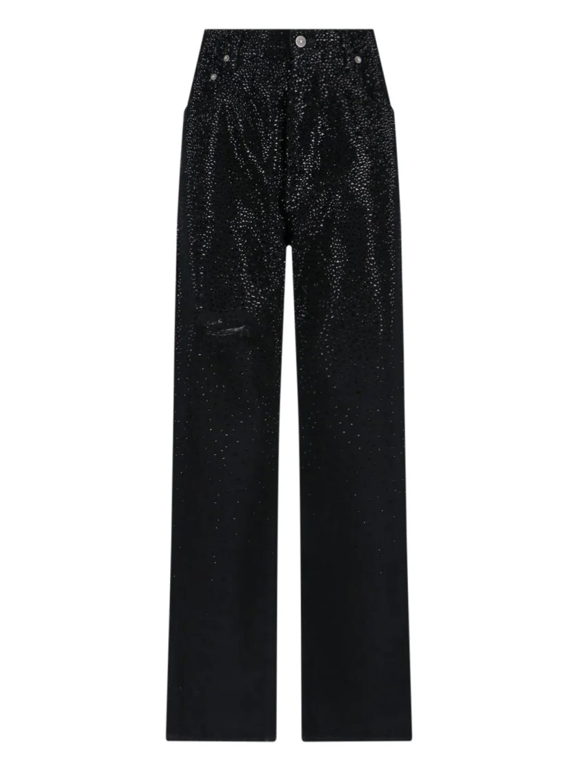 Straight Jeans With Rhinestones Black Denim