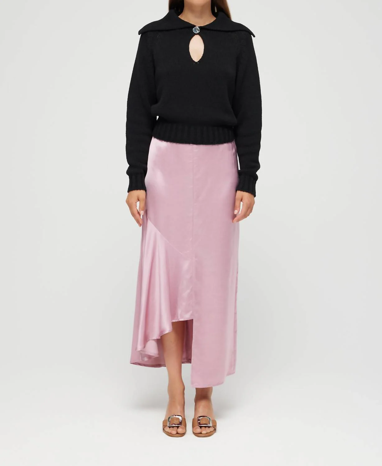 Asymmetrical Satin Skirt In Rose