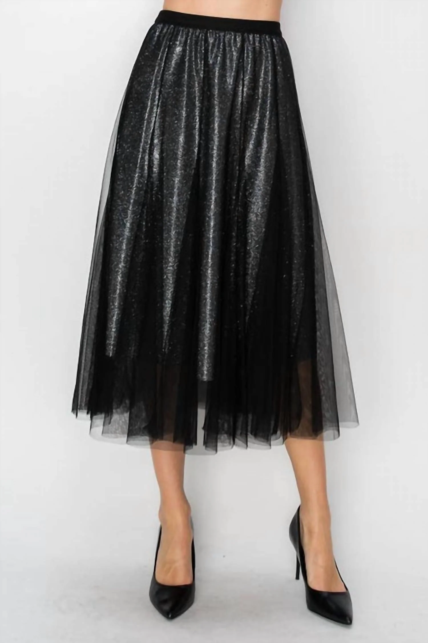 Women's Grace Shimmer Midi Skirt In Black