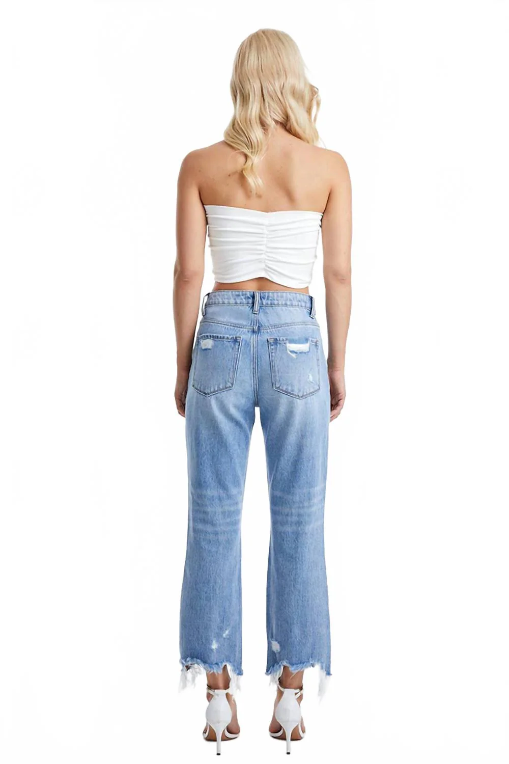 Lace High Rise Crop Straight Jean In Wathet Blue