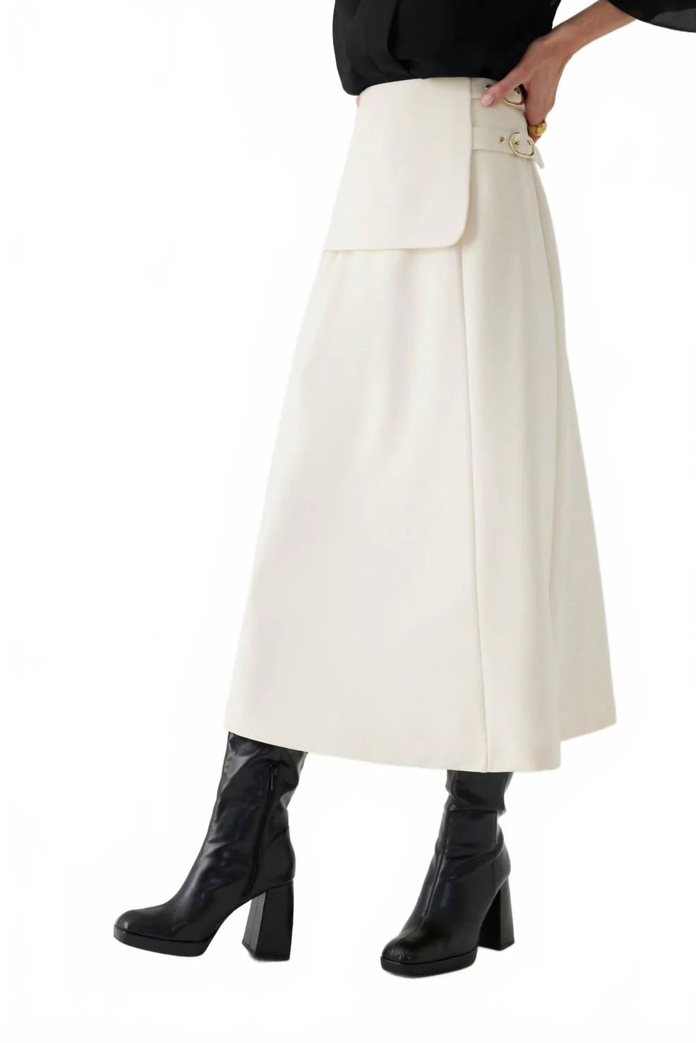 Bone Skirt With Belt Detail In Ivory