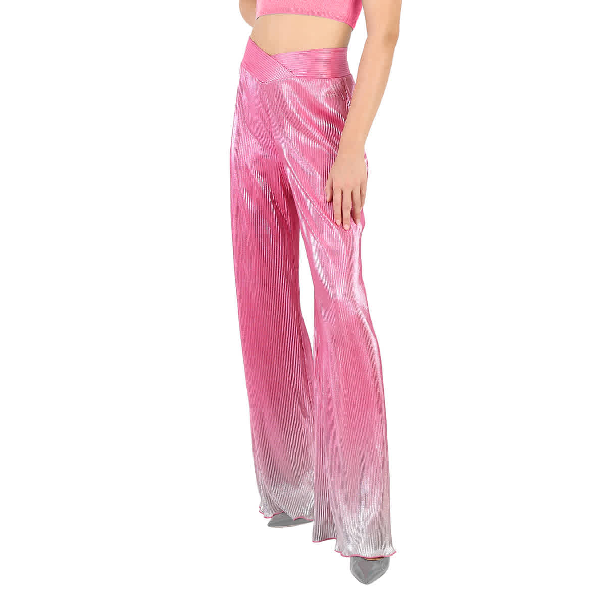 Rotate Ladies Silvery Pink Glo Gradient Plisse Straight Pants