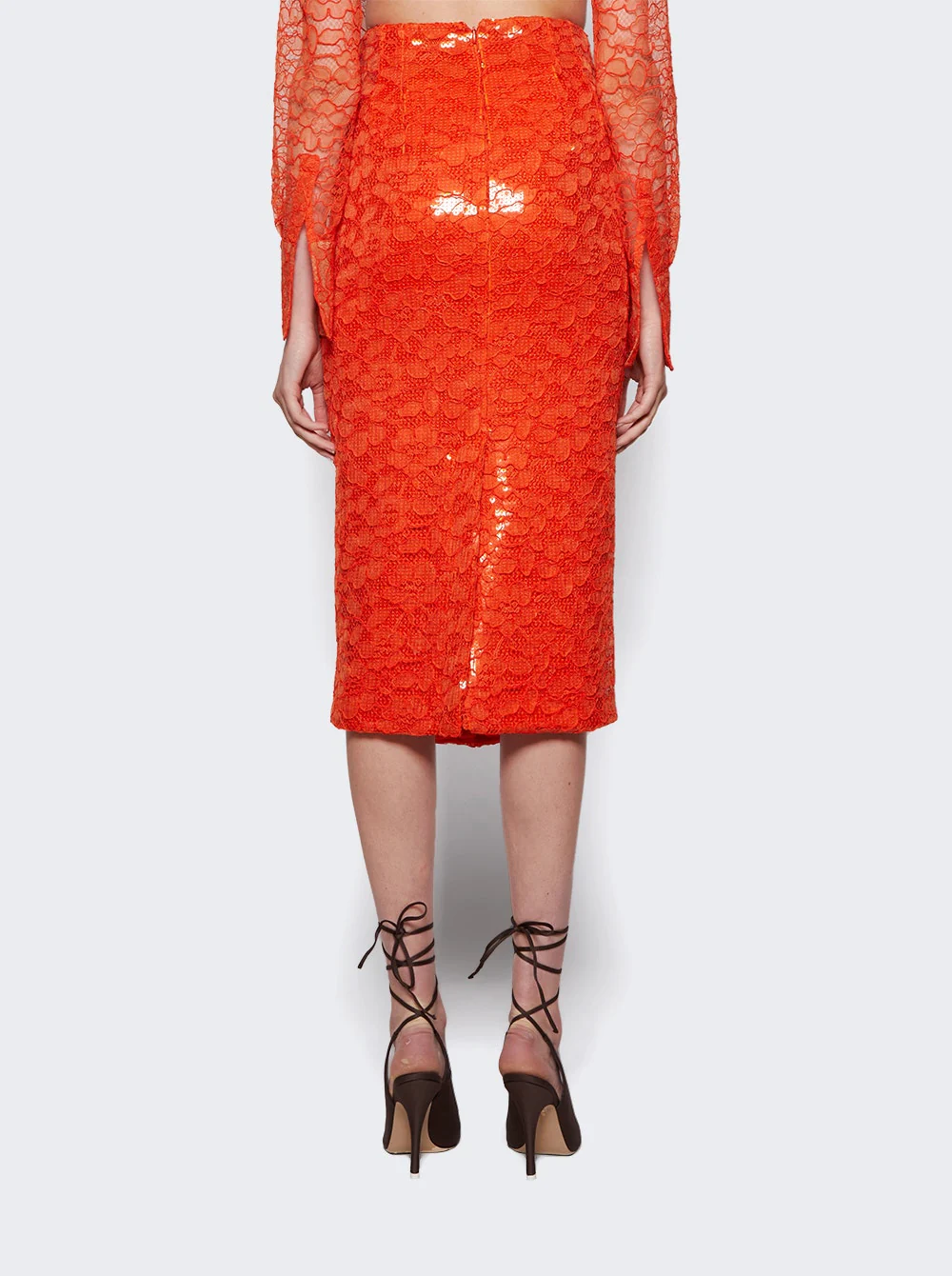 Sequin Lace Pencil Midi Skirt