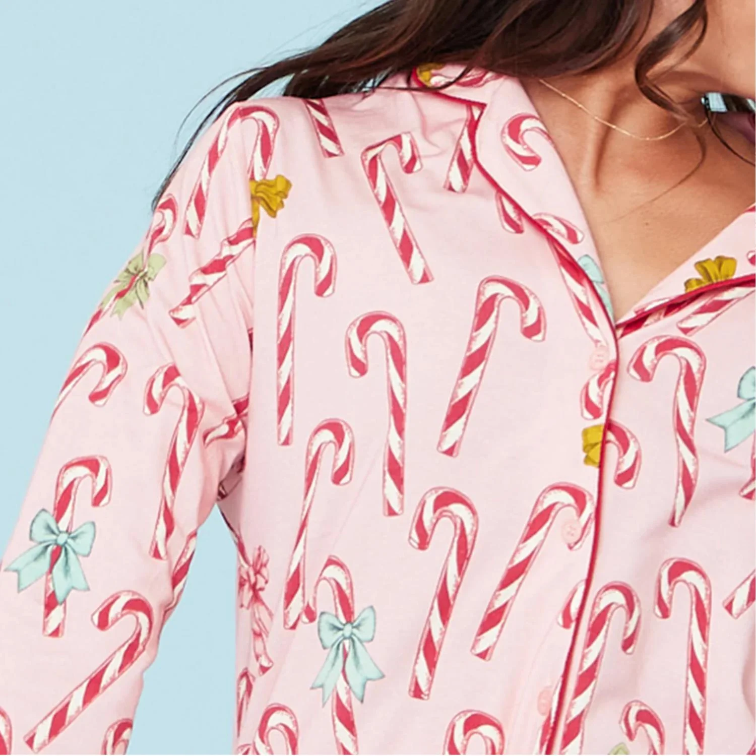 Women's Holiday Bamboo Pajama Set In Pink Candy Cane Lane