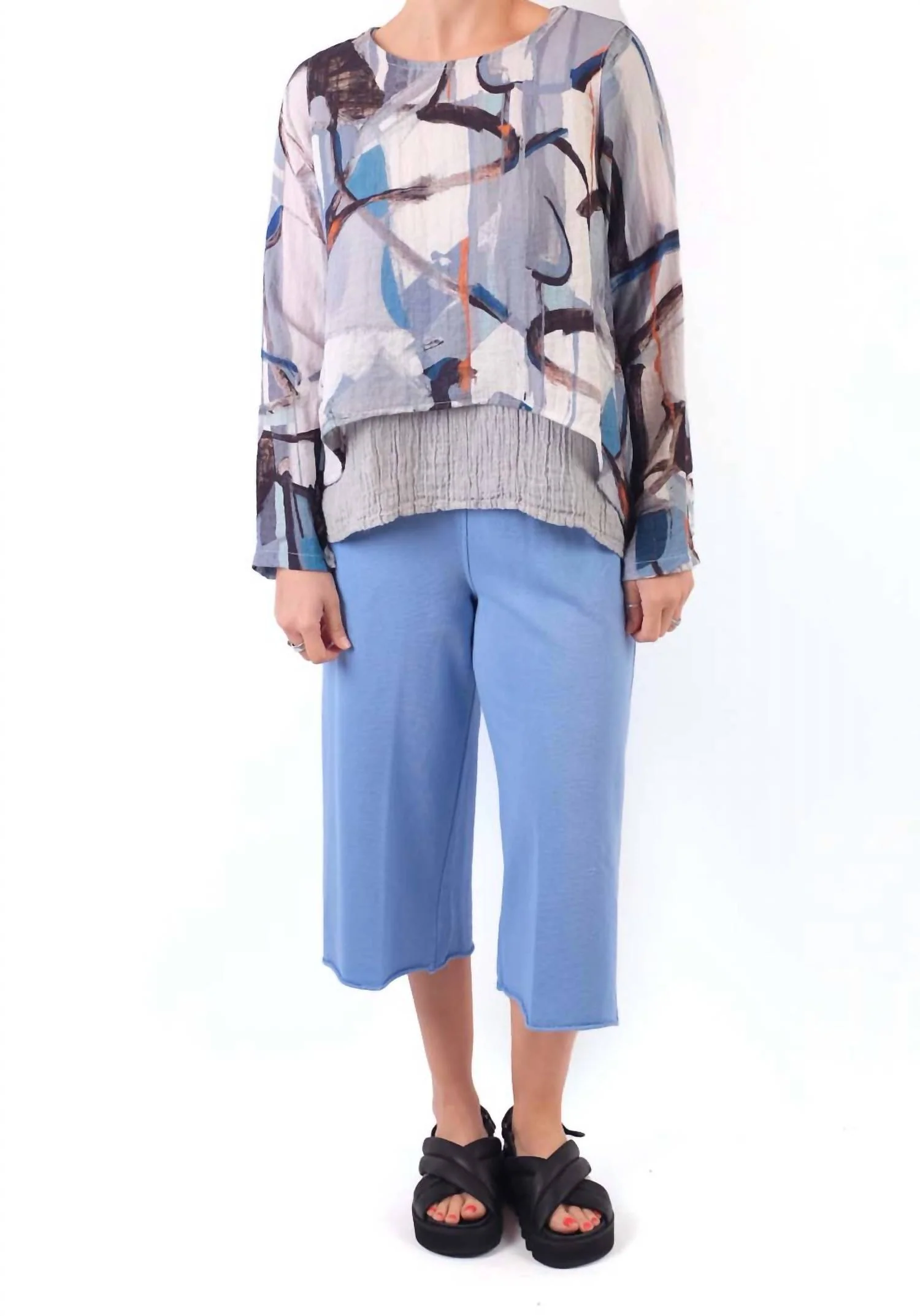 Rib Crop Wide Leg Pants In Provence