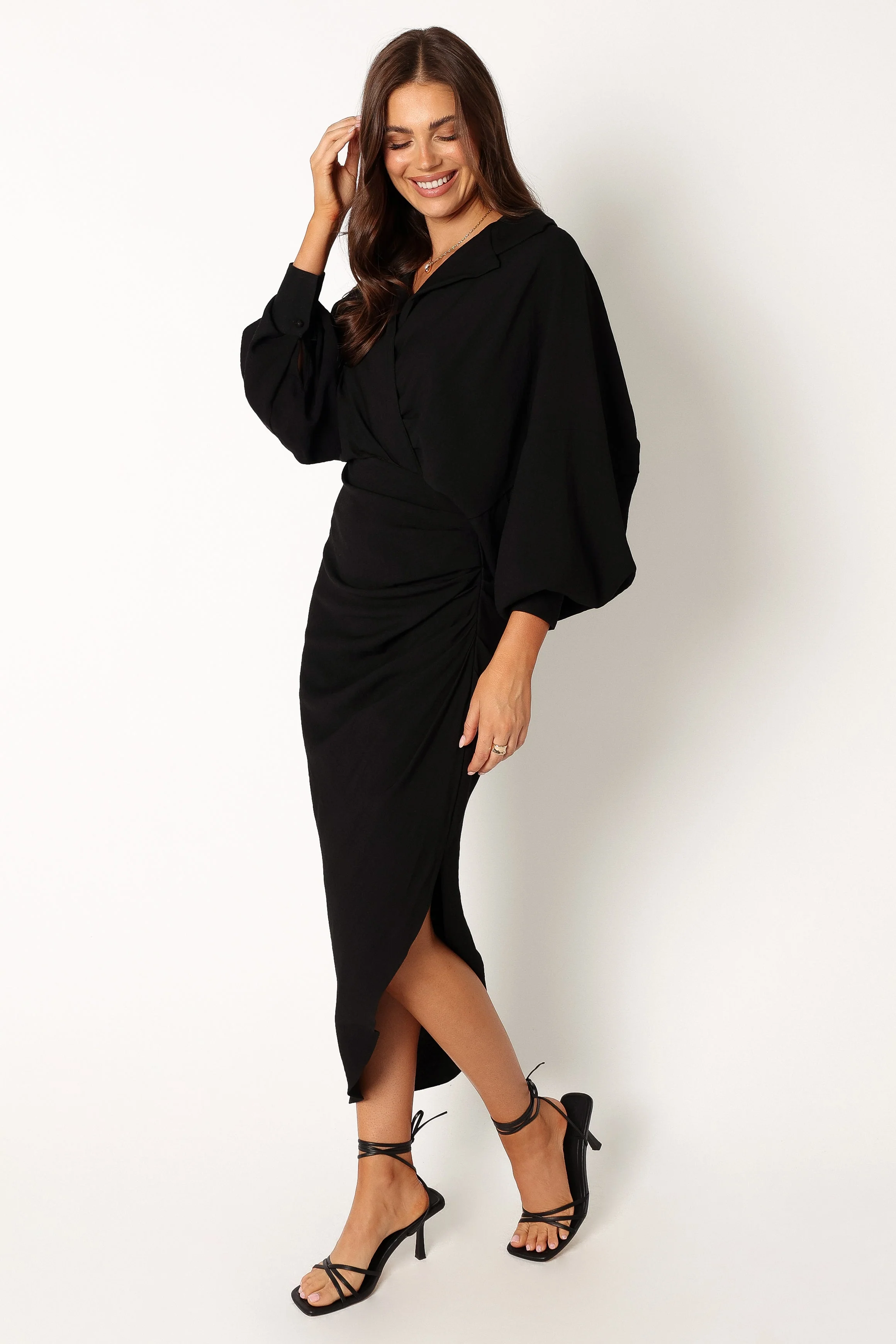 Paxton Long Sleeve Midi Dress - Black